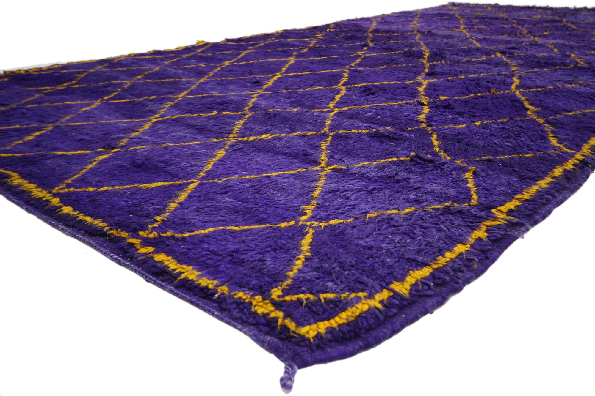 20330 Vintage Purple Moroccan Beni Ourain Rug, 06'08 x 12'10. Originating from the esteemed Beni Ourain tribe in Morocco, these meticulously handcrafted rugs honor tradition with unwavering attention to detail, utilizing untreated sheep's wool to