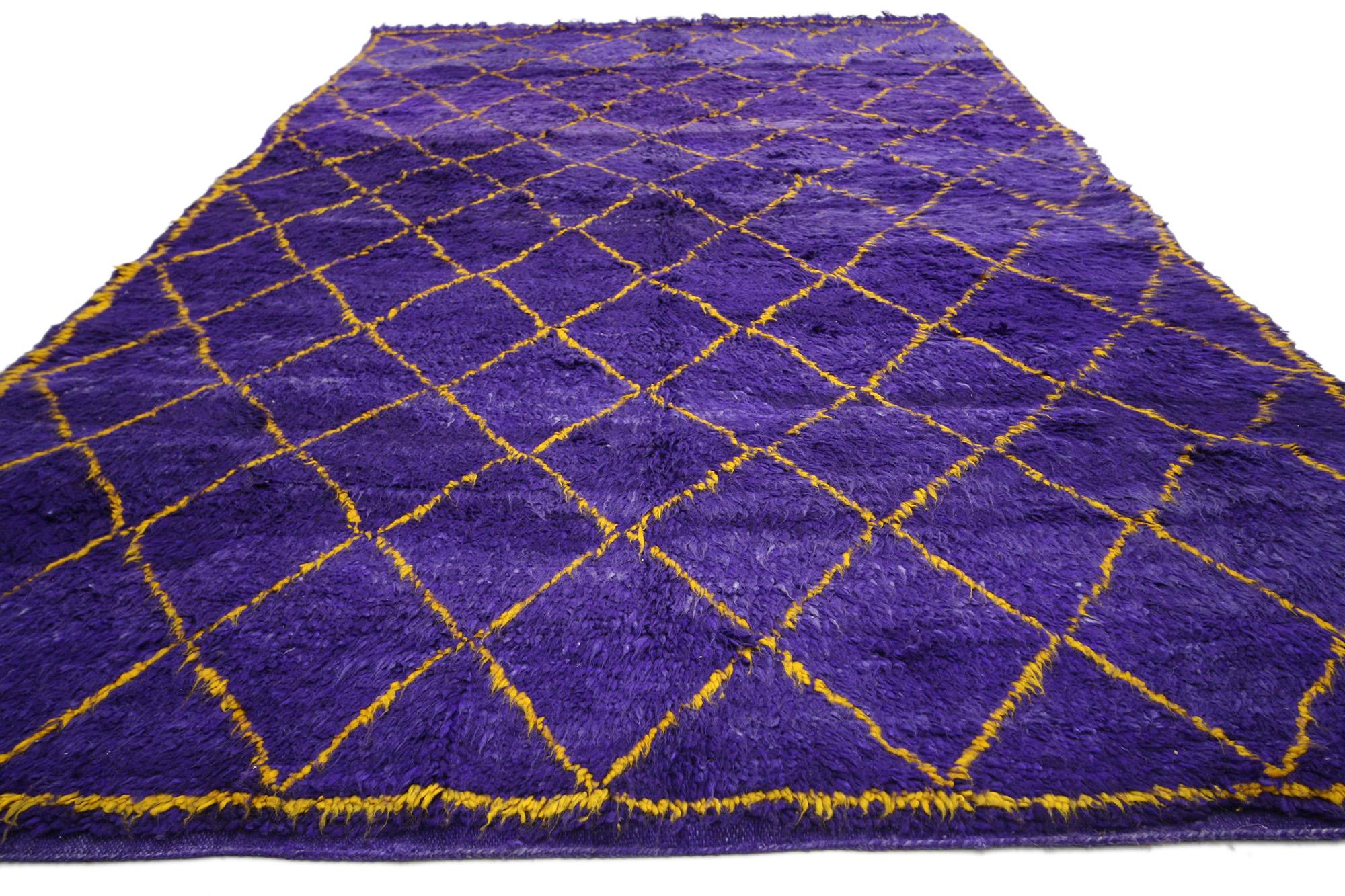 Bohemian Vintage Purple Moroccan Beni Ourain Rug, Midcentury Modern Meets Boho Chic For Sale