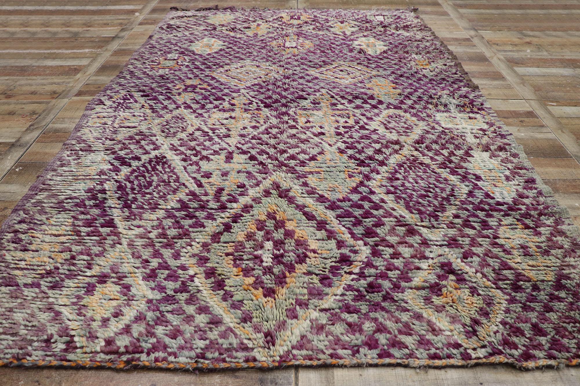 Vintage Purple Moroccan Rug, Boho Tribal Chic Meets Global Midcentury For Sale 3