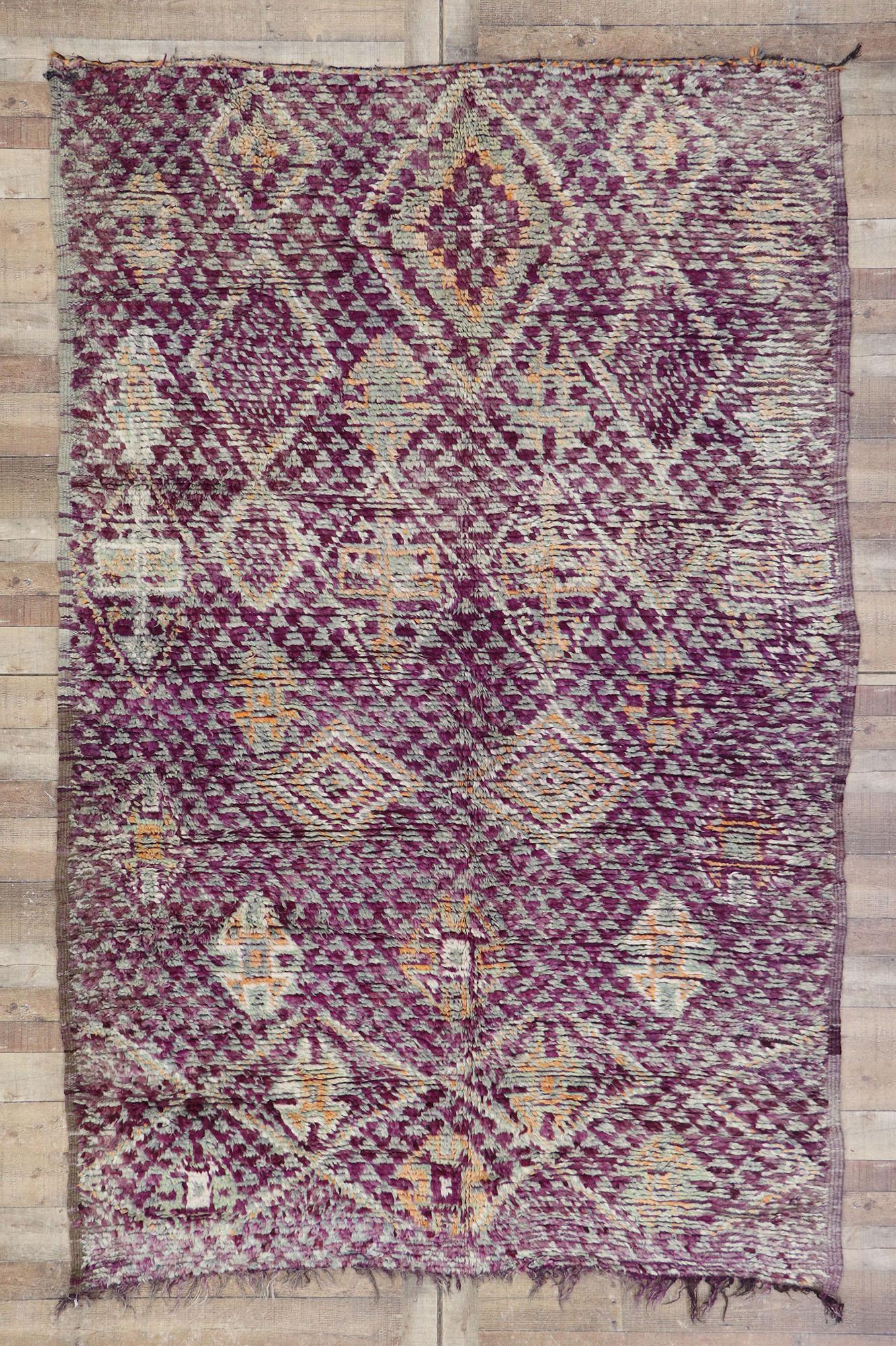 Vintage Purple Moroccan Rug, Boho Tribal Chic Meets Global Midcentury For Sale 4