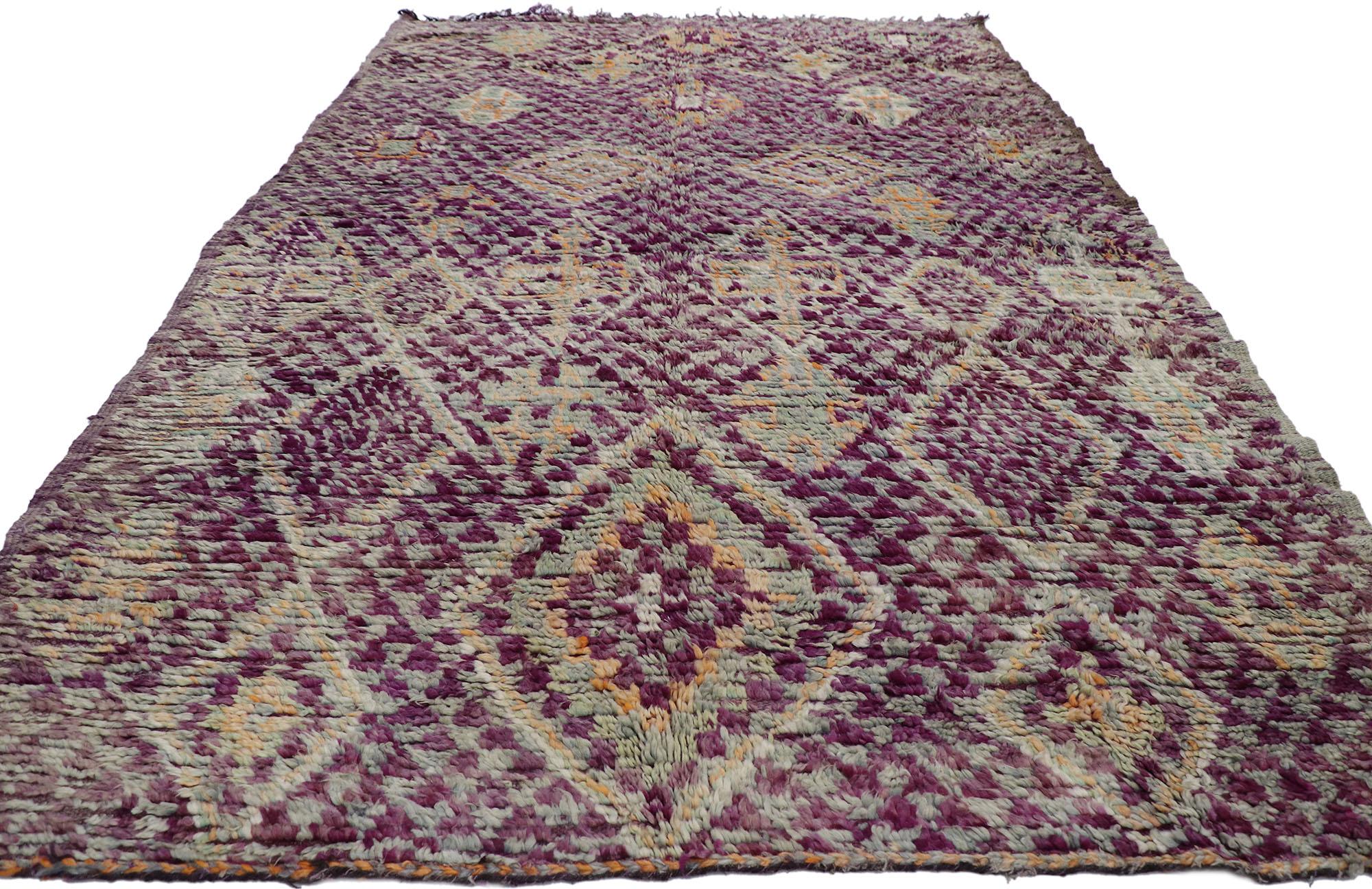Bohemian Vintage Purple Moroccan Rug, Boho Tribal Chic Meets Global Midcentury For Sale