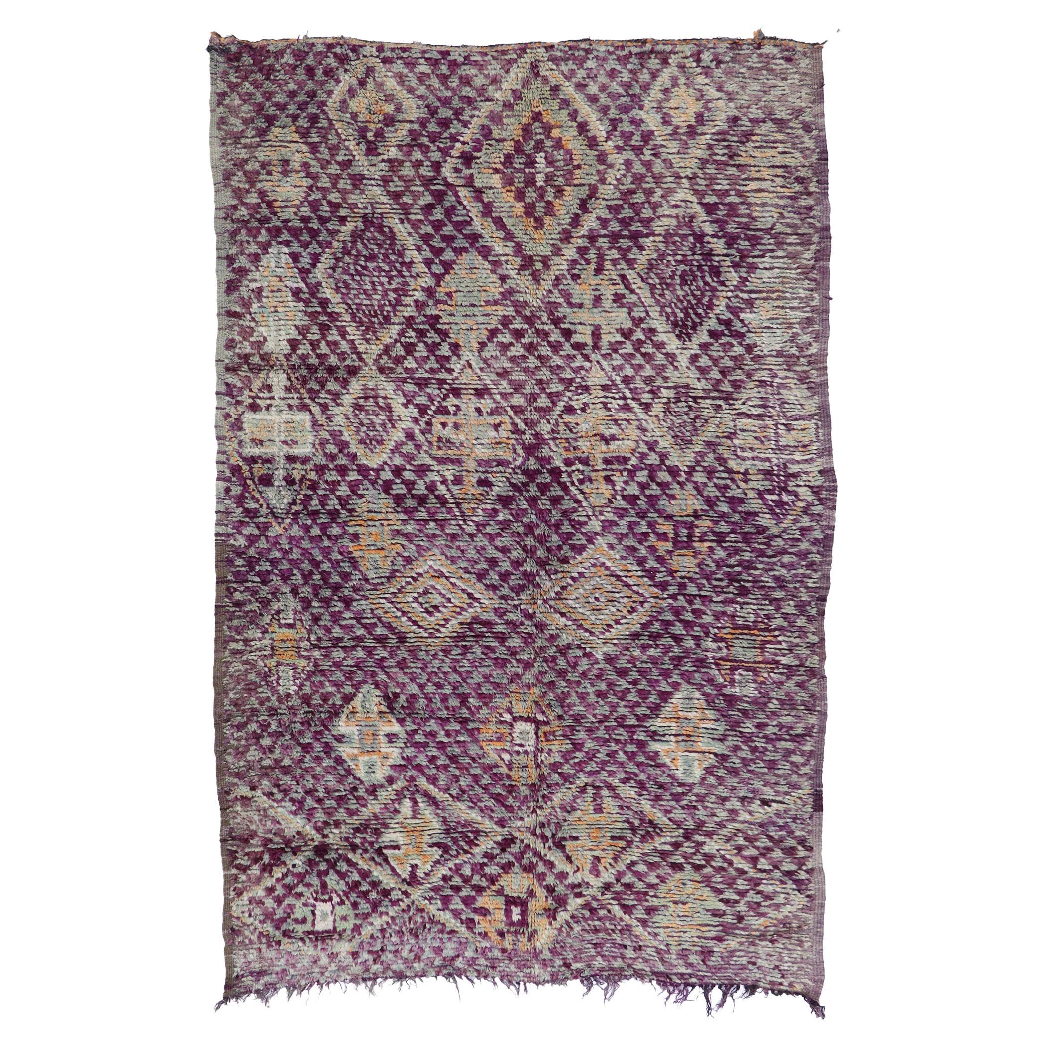 Vintage Purple Moroccan Rug, Boho Tribal Chic Meets Global Midcentury For Sale