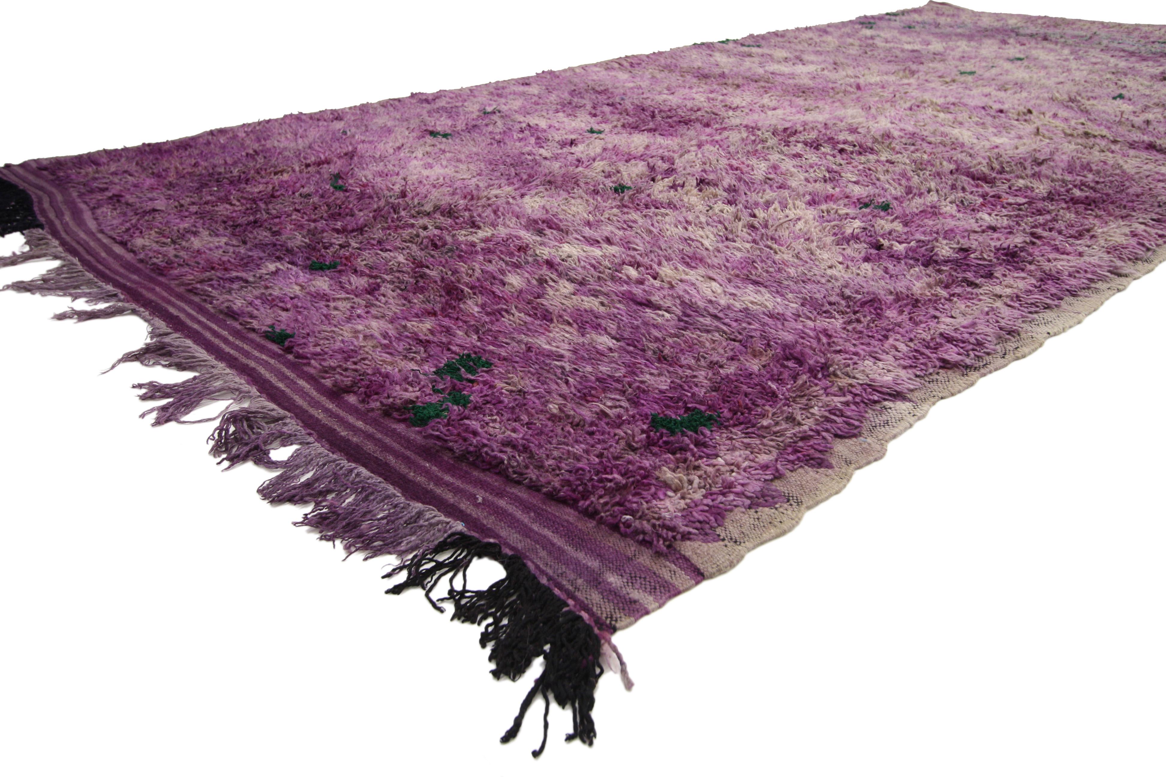 Hand-Knotted Vintage Purple Berber Moroccan Rug with Postmodern Memphis and Tribal Style