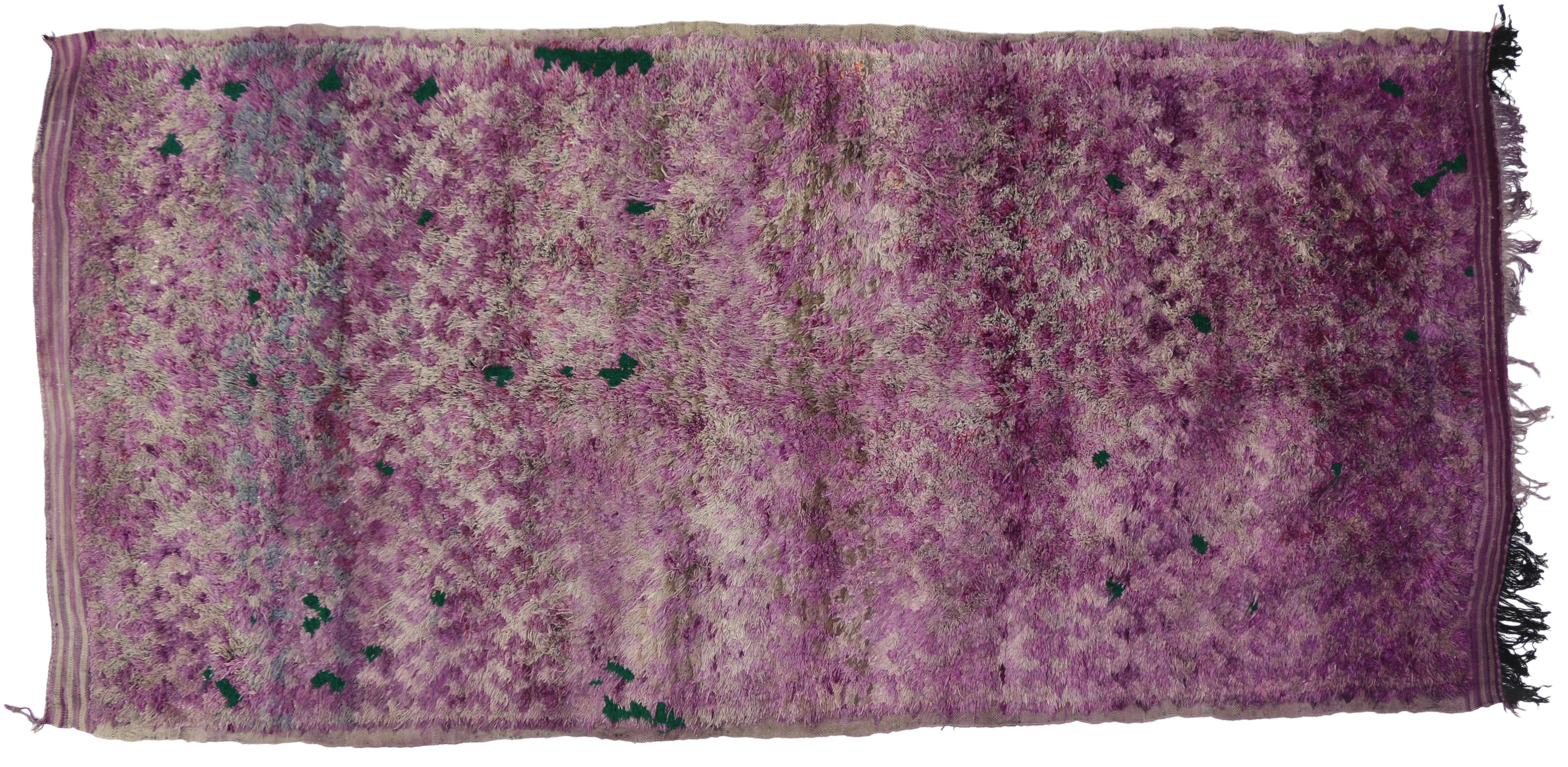 Wool Vintage Purple Berber Moroccan Rug with Postmodern Memphis and Tribal Style