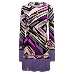Lila & mehrfarbiges Emilio Pucci-Kleid mit Fransenbesatz