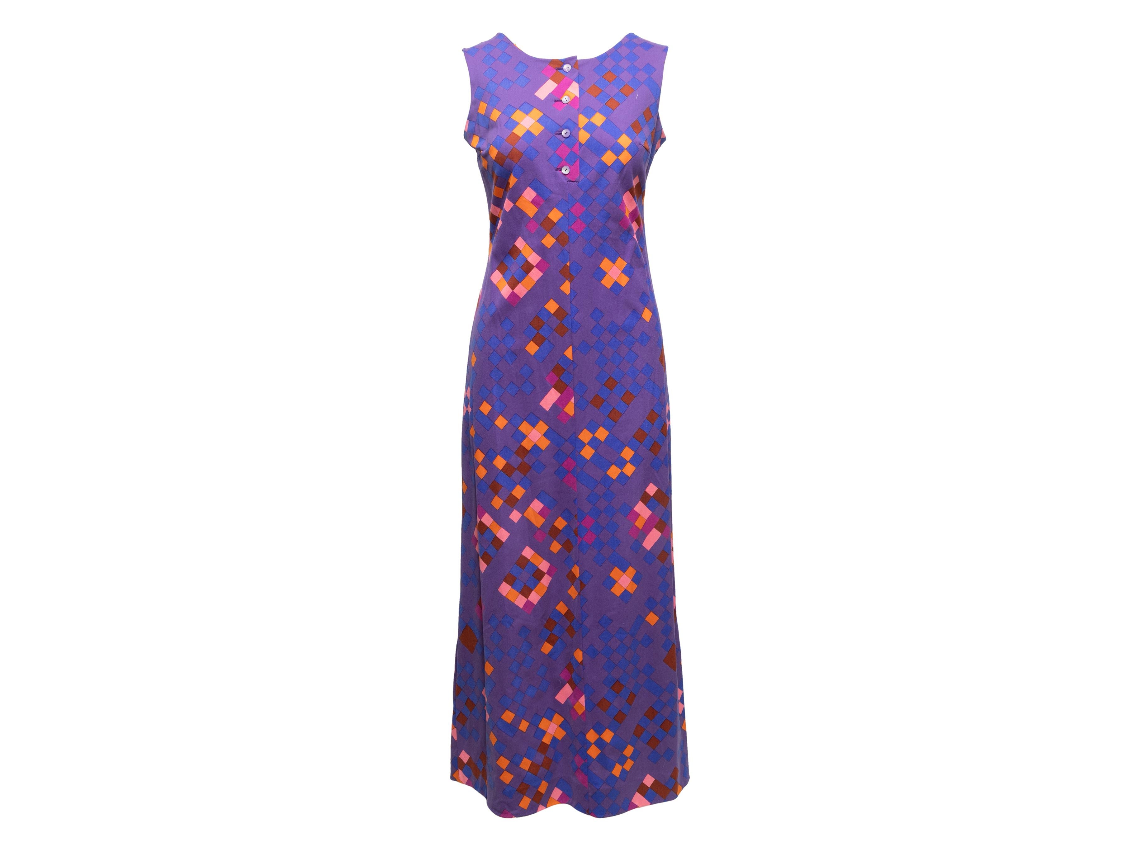 Vintage Purple & Multicolor Lanvin Geometric Print Maxi Dress Size FR 42 In Good Condition In New York, NY