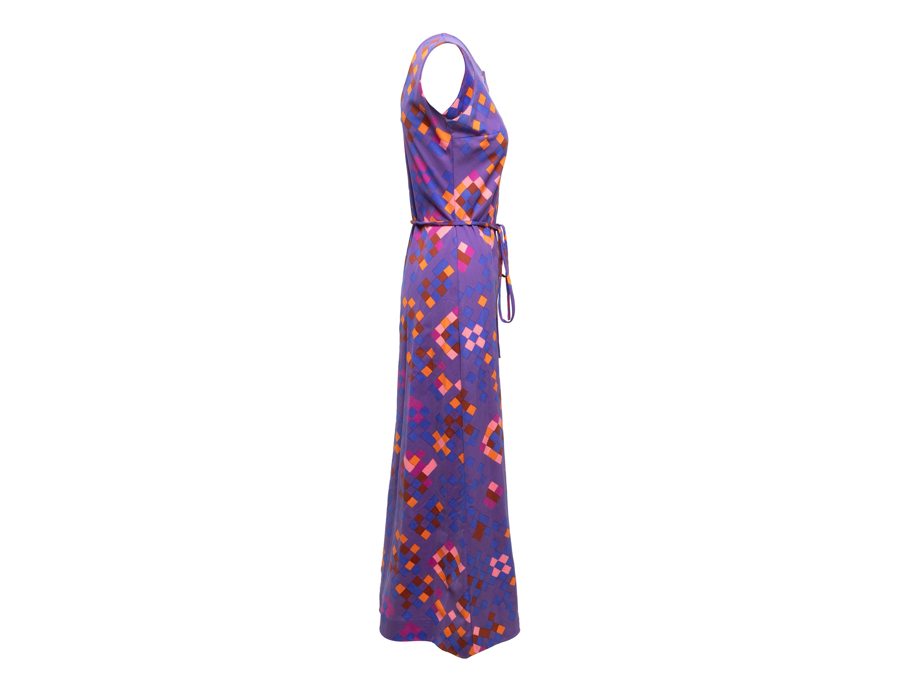 Women's Vintage Purple & Multicolor Lanvin Geometric Print Maxi Dress Size FR 42