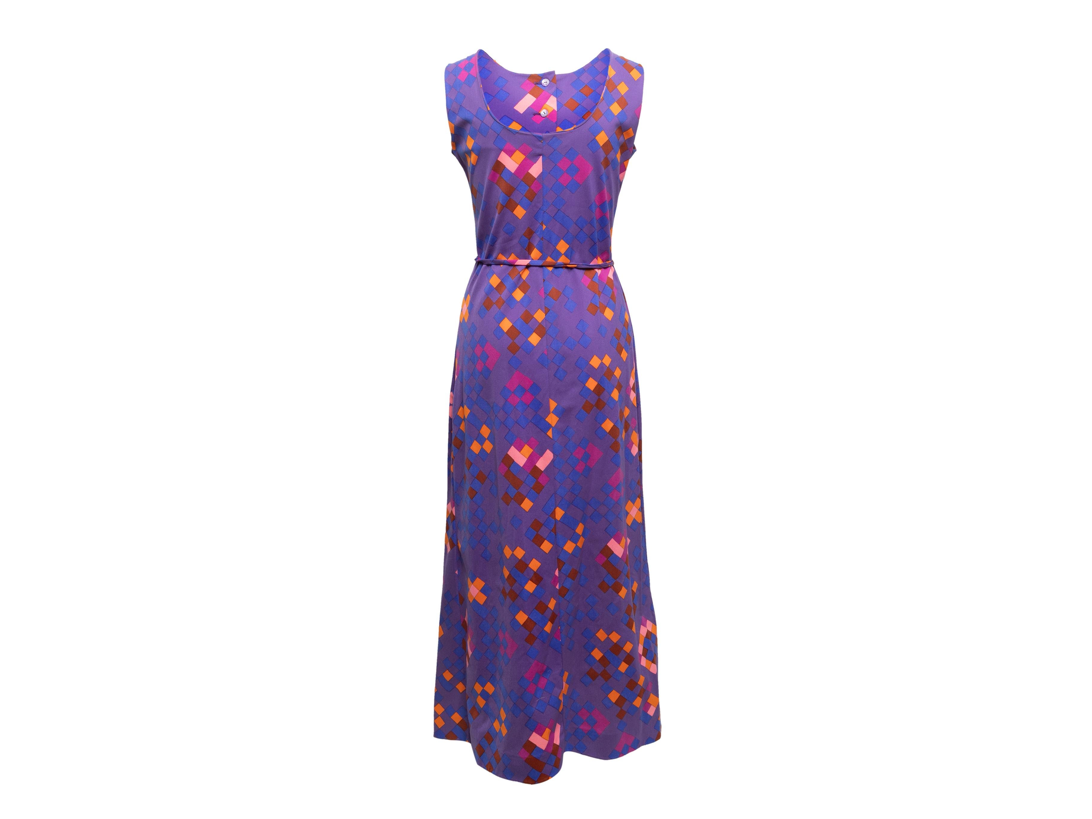 Vintage Purple & Multicolor Lanvin Geometric Print Maxi Dress Size FR 42 1