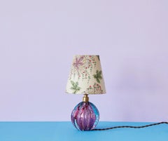 Vintage Purple Murano Table Lamp with Customized Floral Shade, Italy, 1950s