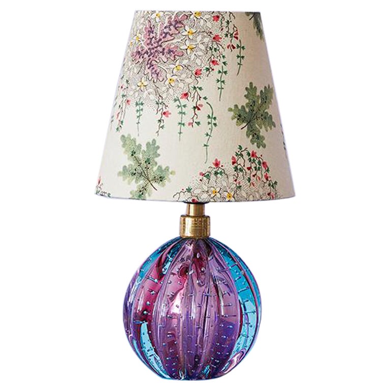 Vintage Purple Murano Table Lamp with Customized Floral Shade, Italy, 1950s For Sale