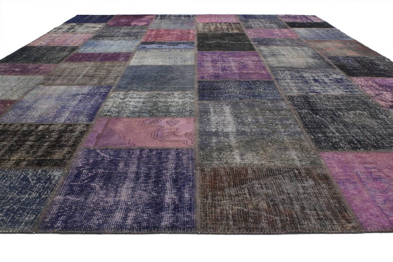 Vintage Purple Patchwork Persian Rug with Postmodern Memphis Style For