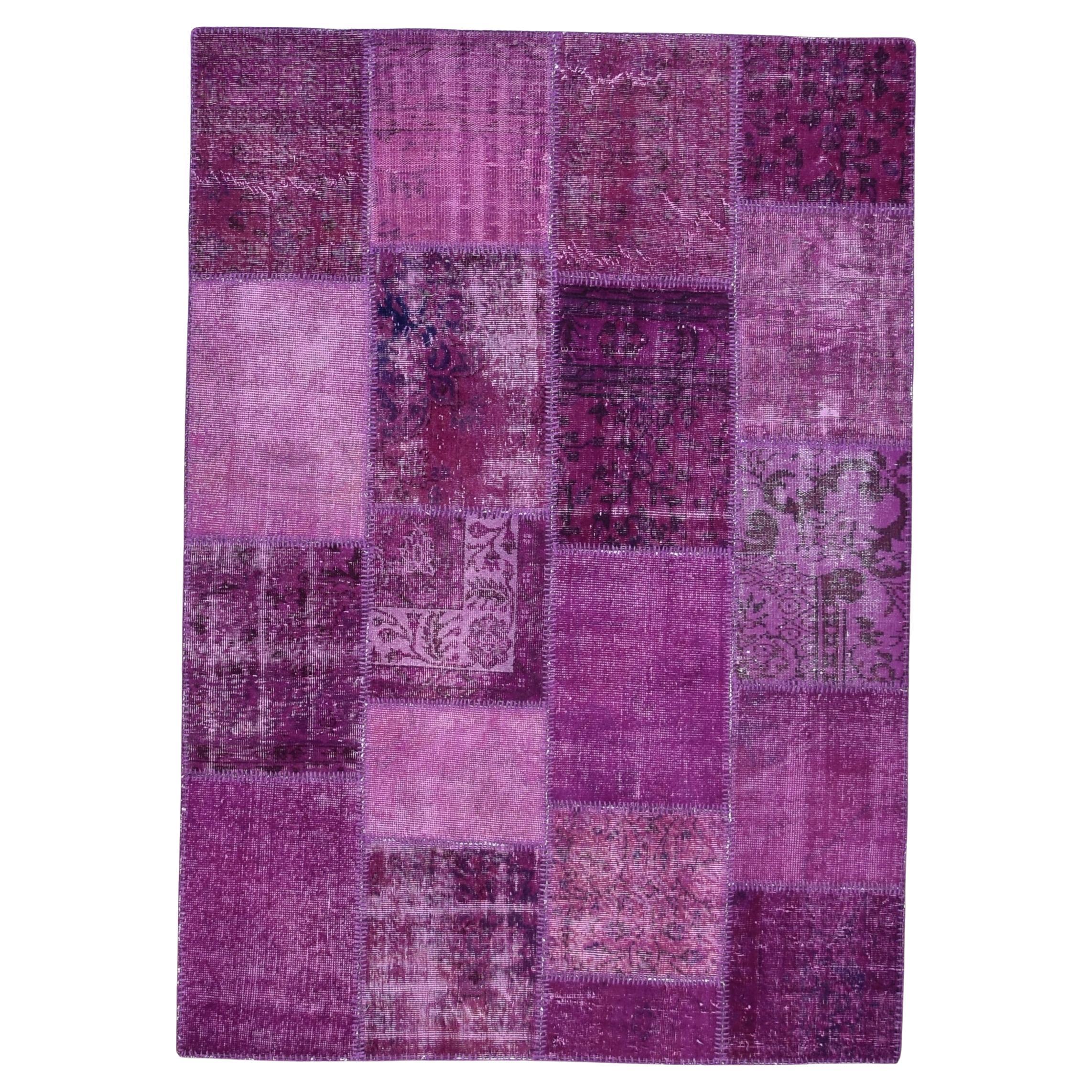 Vintage Purple Patchwork  Wool Rug 5'7''x7'11''