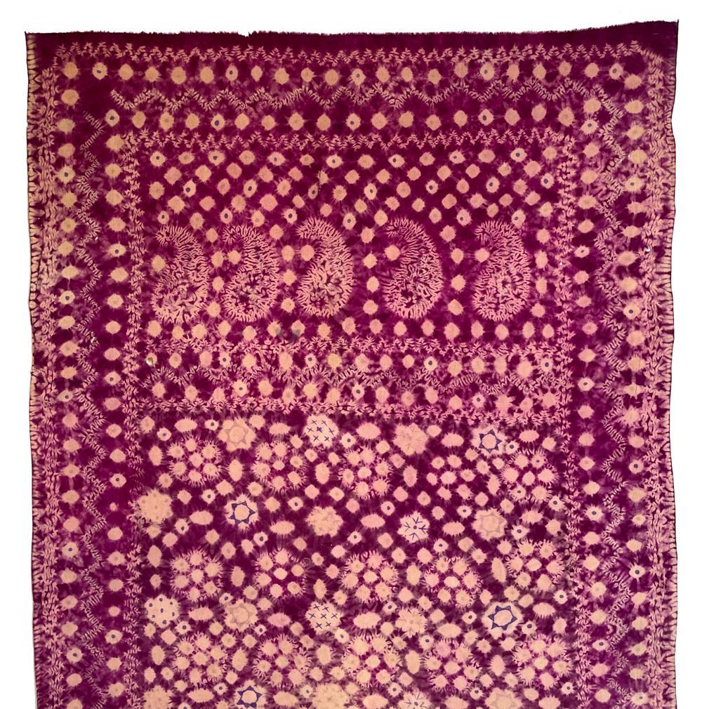 Tribal Vintage Purple Plangi and Tritik Silk Shawl, Palembang, Sumatra. For Sale