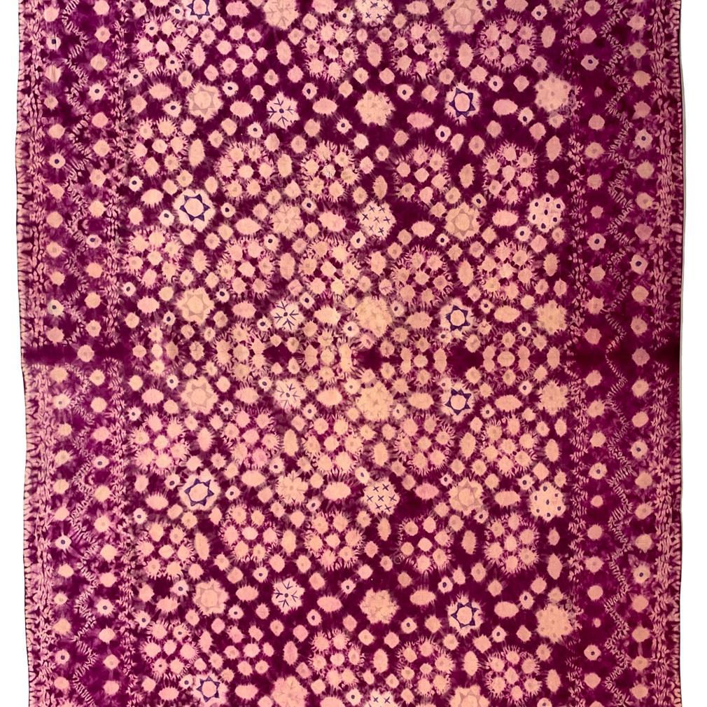 Indonesian Vintage Purple Plangi and Tritik Silk Shawl, Palembang, Sumatra. For Sale