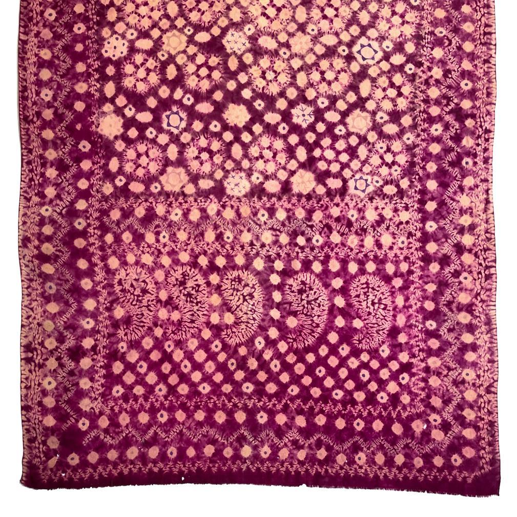 Woven Vintage Purple Plangi and Tritik Silk Shawl, Palembang, Sumatra. For Sale