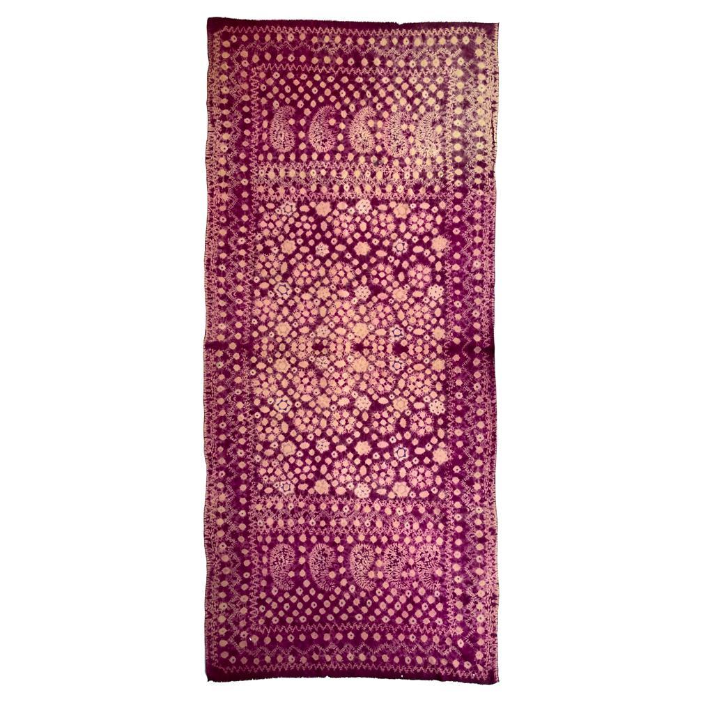 Vintage Purple Plangi and Tritik Silk Shawl, Palembang, Sumatra. In Good Condition For Sale In Point Richmond, CA