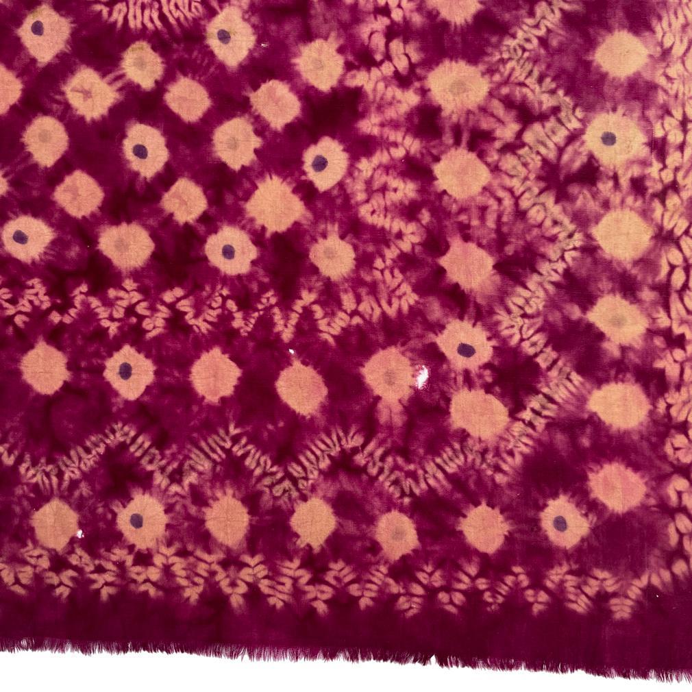 20th Century Vintage Purple Plangi and Tritik Silk Shawl, Palembang, Sumatra. For Sale