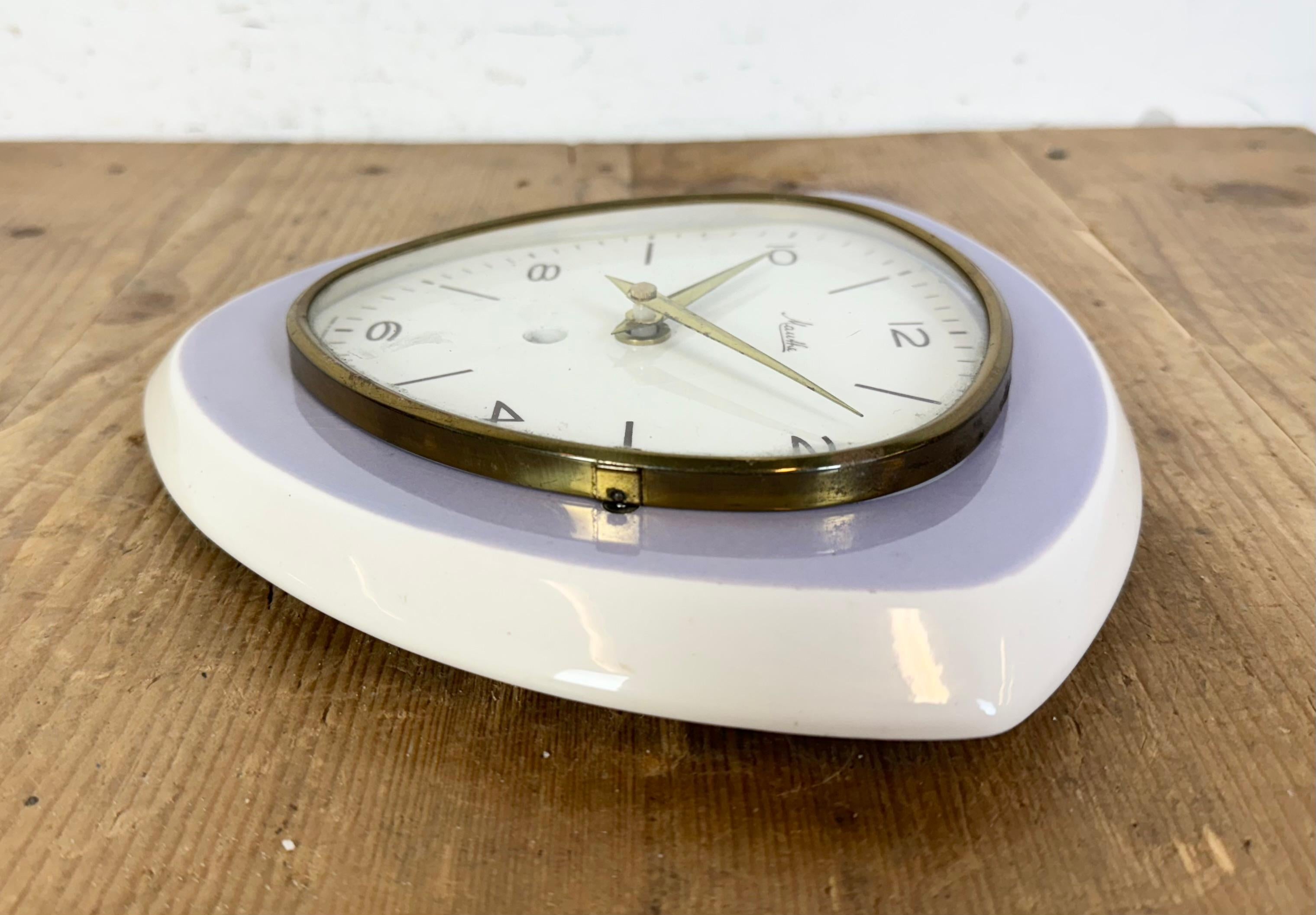 Industrial Vintage Purple Porcelain Wall Clock from Mauthe, 1970s For Sale