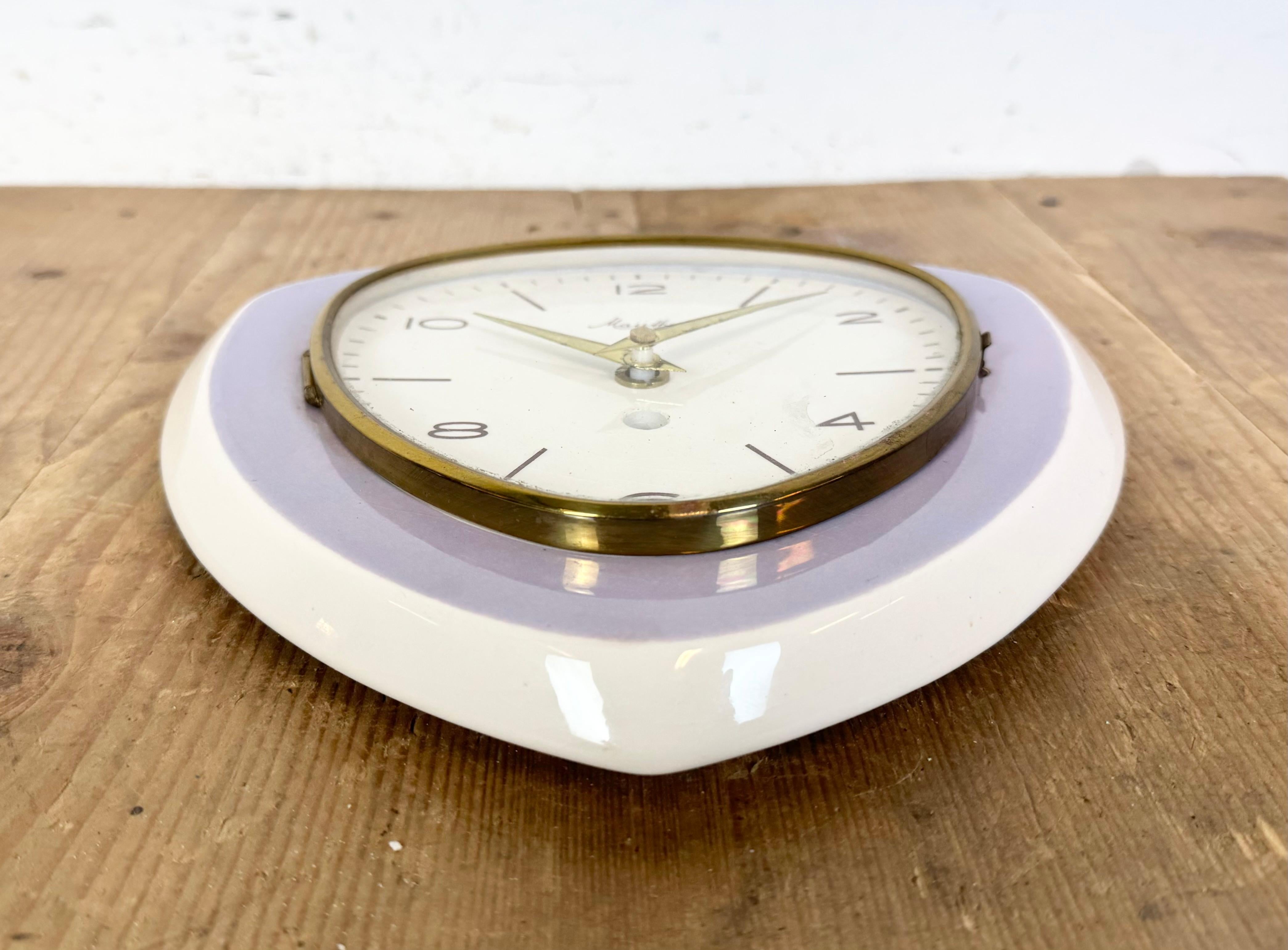 German Vintage Purple Porcelain Wall Clock from Mauthe, 1970s