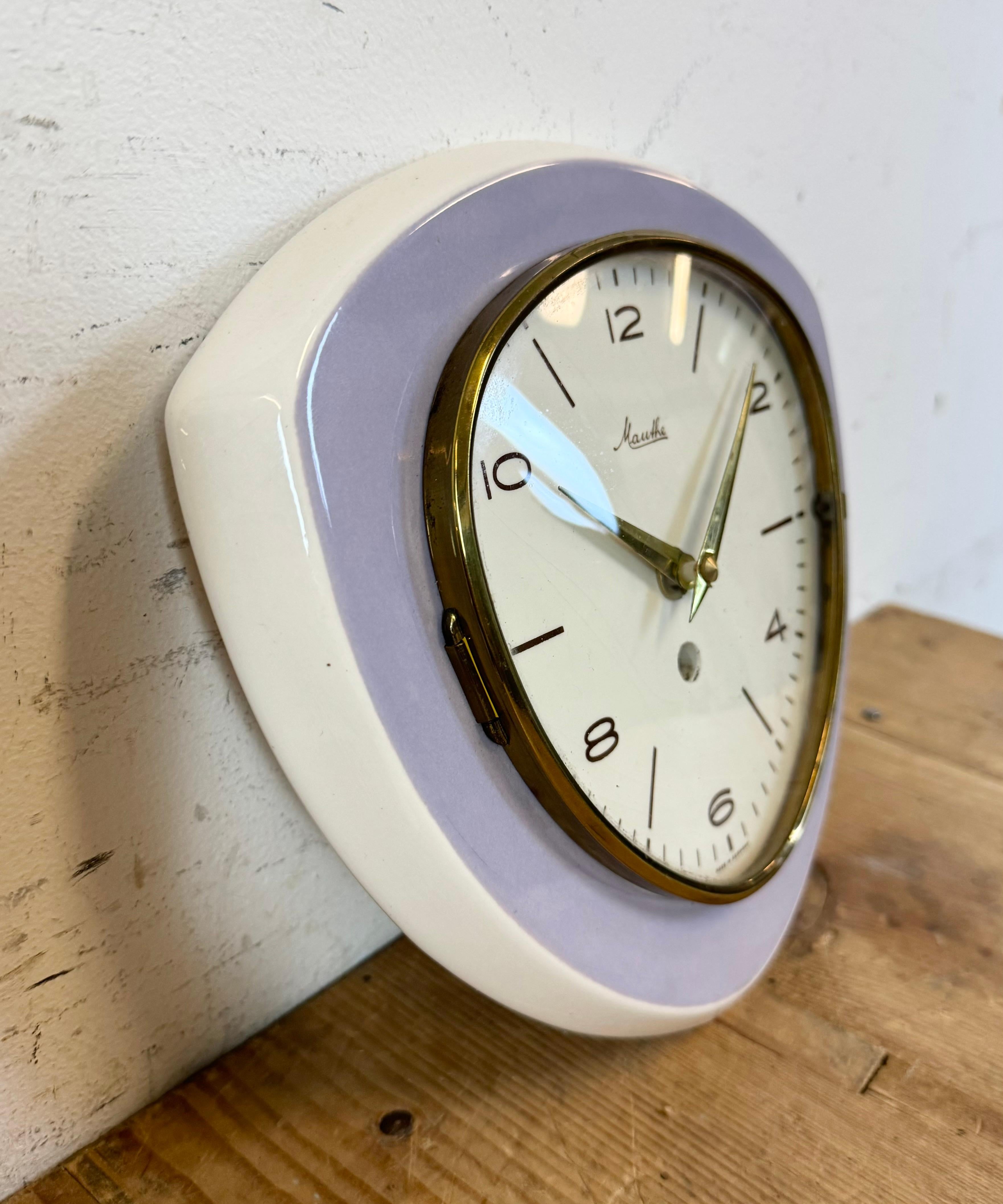 Vintage Purple Porcelain Wall Clock from Mauthe, 1970s In Good Condition For Sale In Kojetice, CZ
