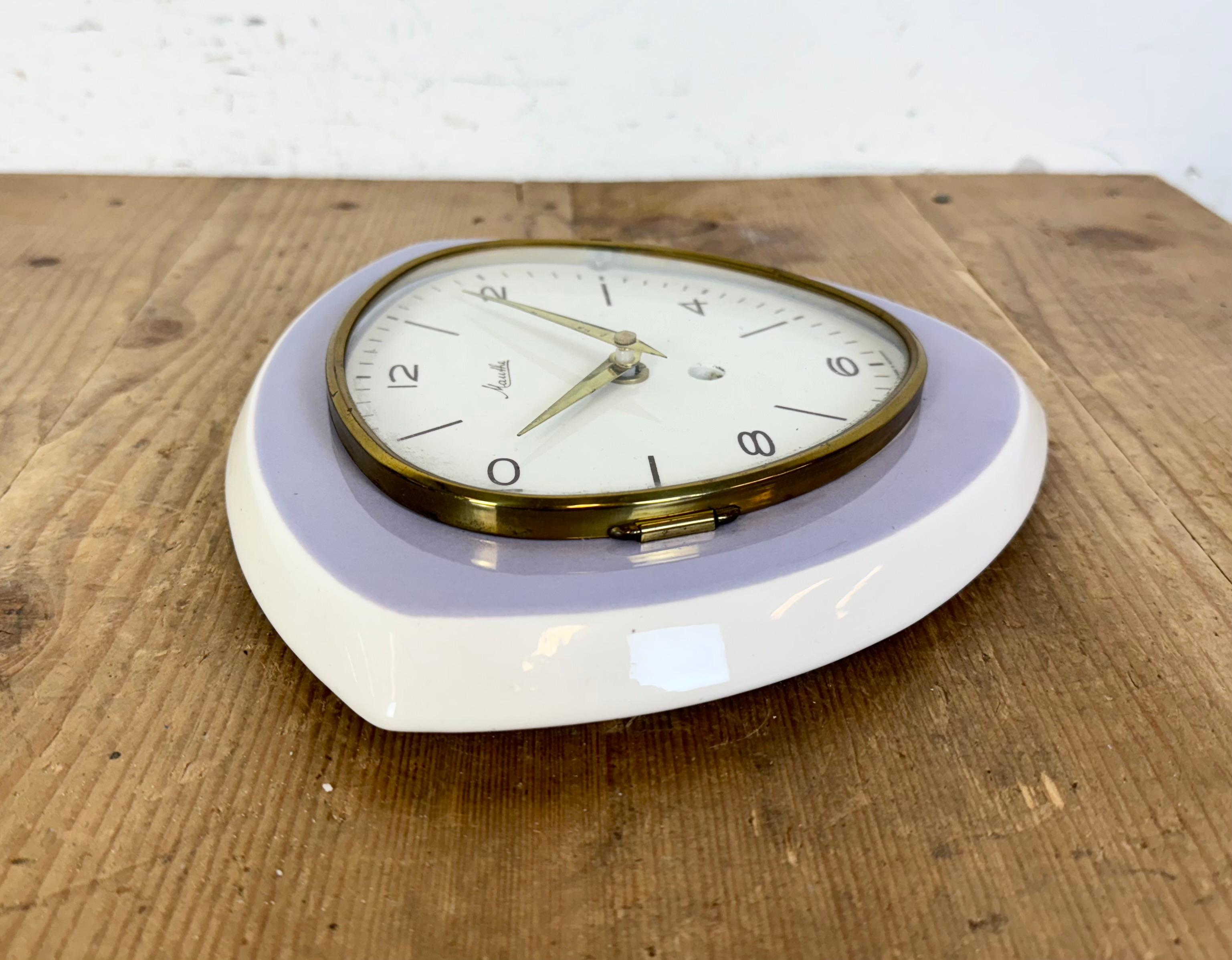 Brass Vintage Purple Porcelain Wall Clock from Mauthe, 1970s