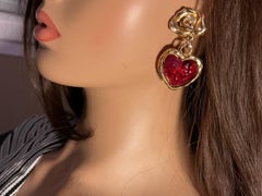 Vintage purple rose earrings gold tone , La Rose Poupre French brand