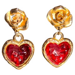 Vintage purple rose earrings gold tone , La Rose Poupre French brand  