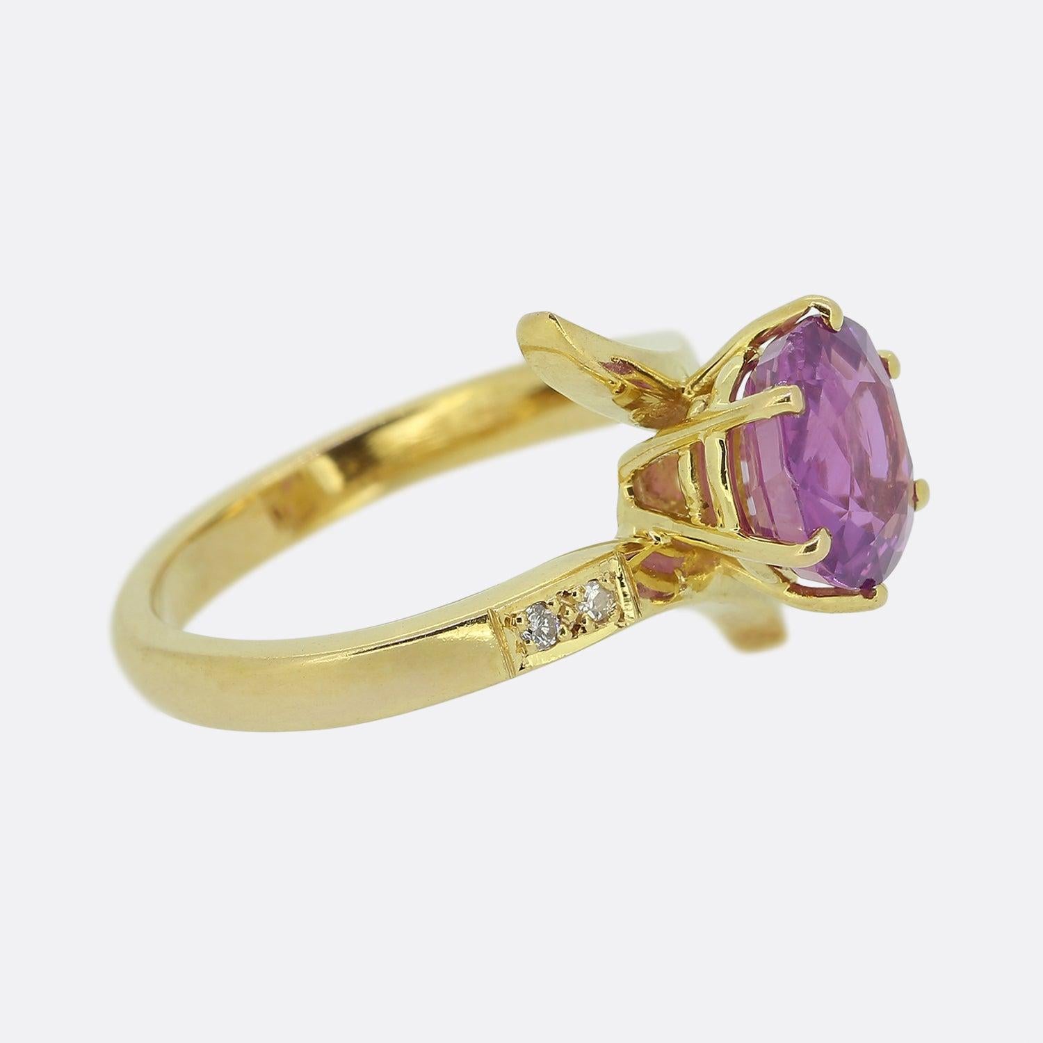 Round Cut Vintage Purple Sapphire and Diamond Ring For Sale