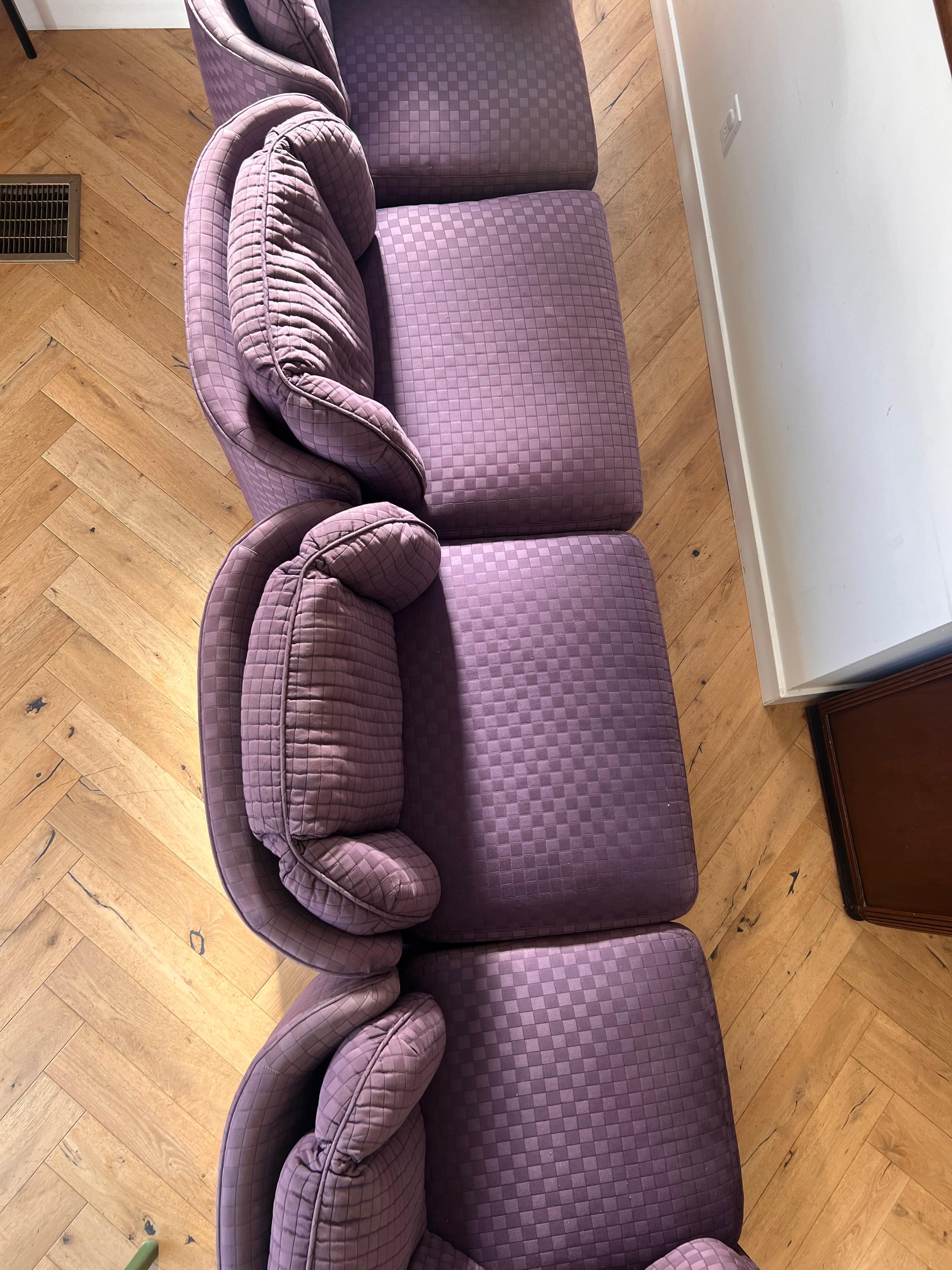 Vintage purple scallop-edge sectional “Folio 500” sofa by Henredon, 1975 6
