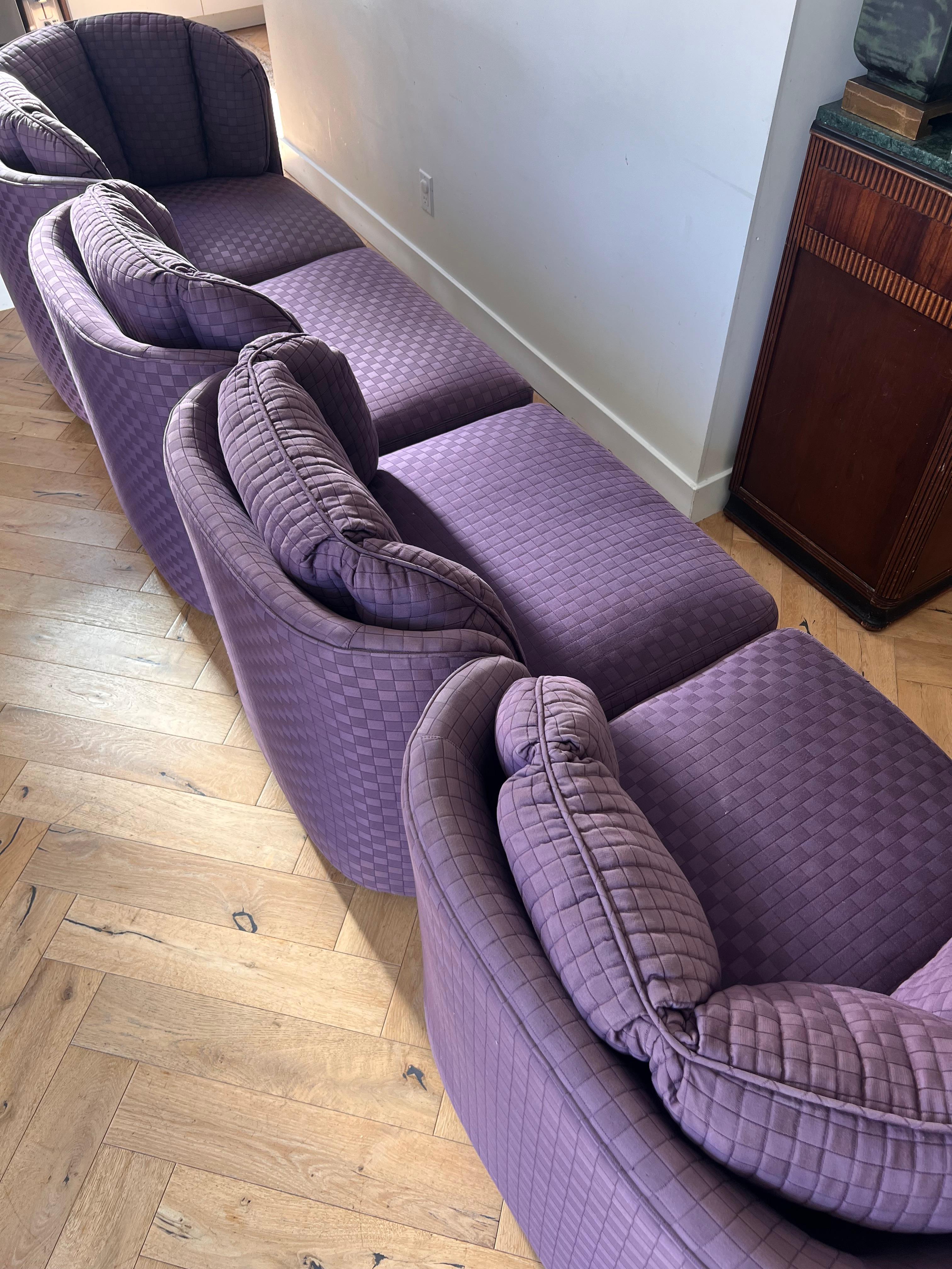 Vintage purple scallop-edge sectional “Folio 500” sofa by Henredon, 1975 7