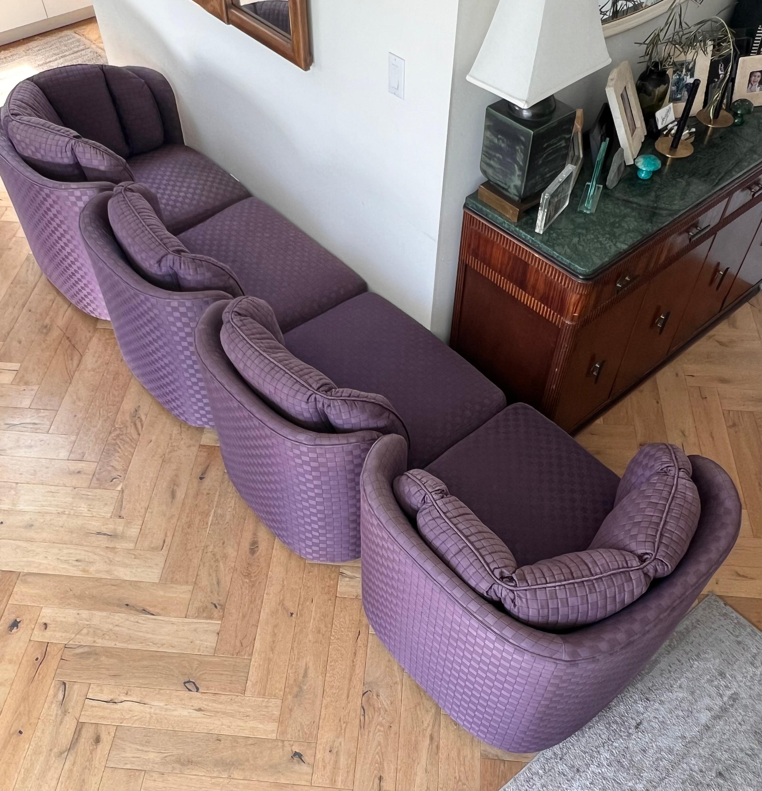 Vintage purple scallop-edge sectional “Folio 500” sofa by Henredon, 1975 11