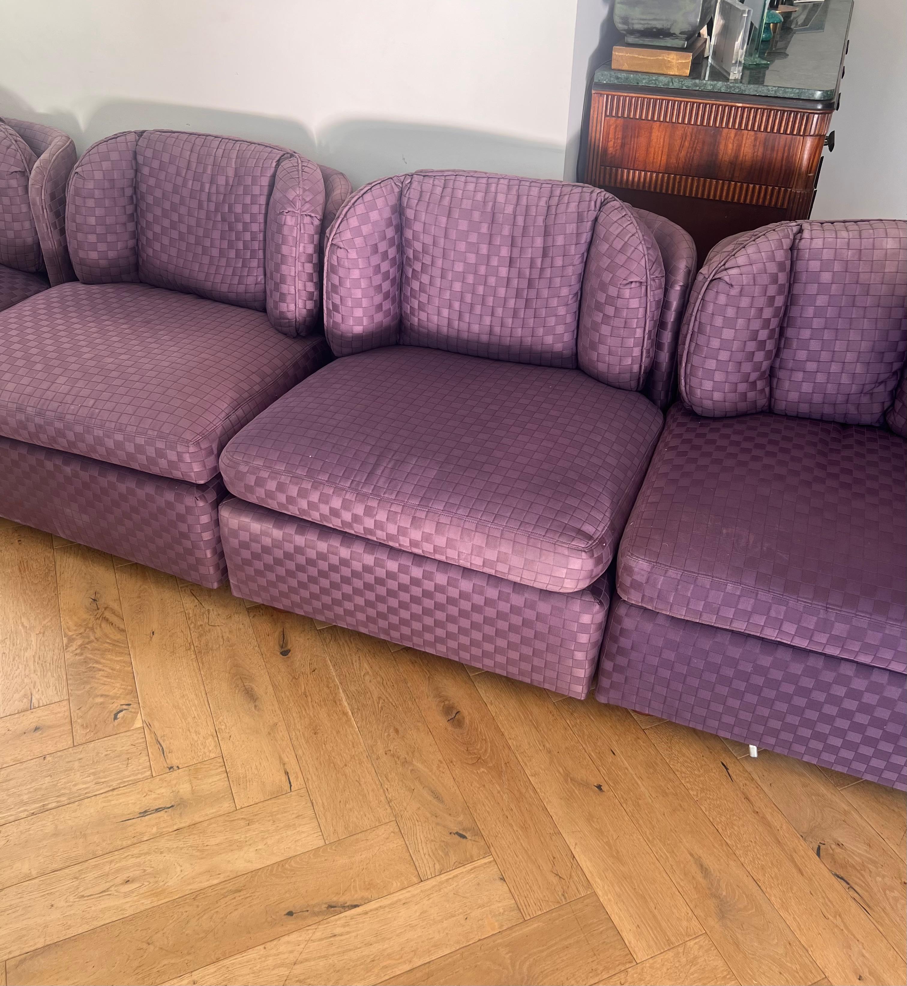 Vintage purple scallop-edge sectional “Folio 500” sofa by Henredon, 1975 12