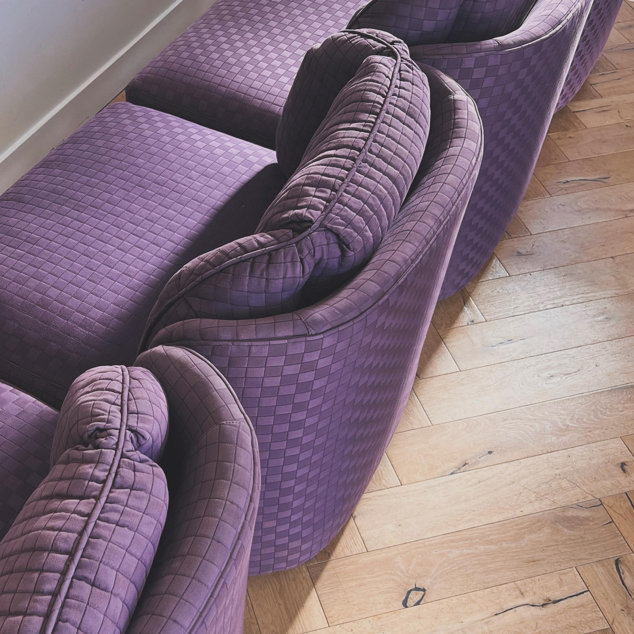Mid-Century Modern Vintage purple scallop-edge sectional “Folio 500” sofa by Henredon, 1975