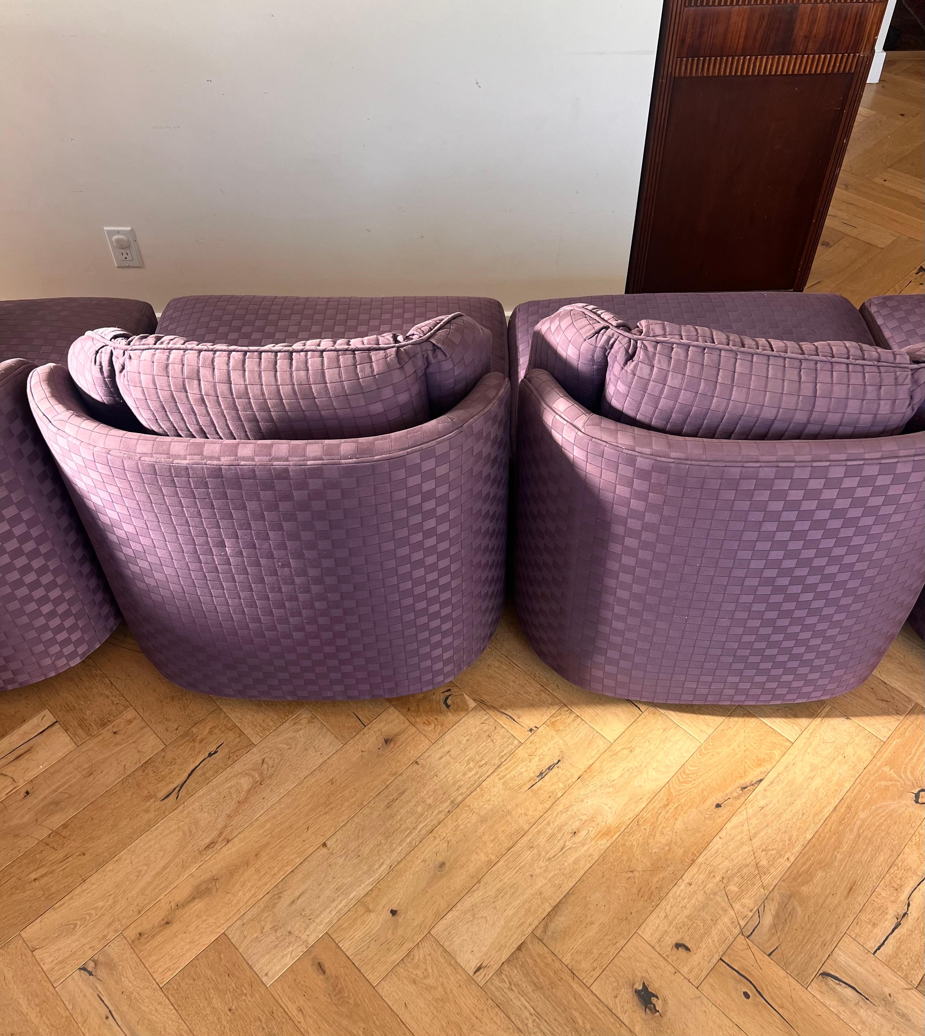 American Vintage purple scallop-edge sectional “Folio 500” sofa by Henredon, 1975