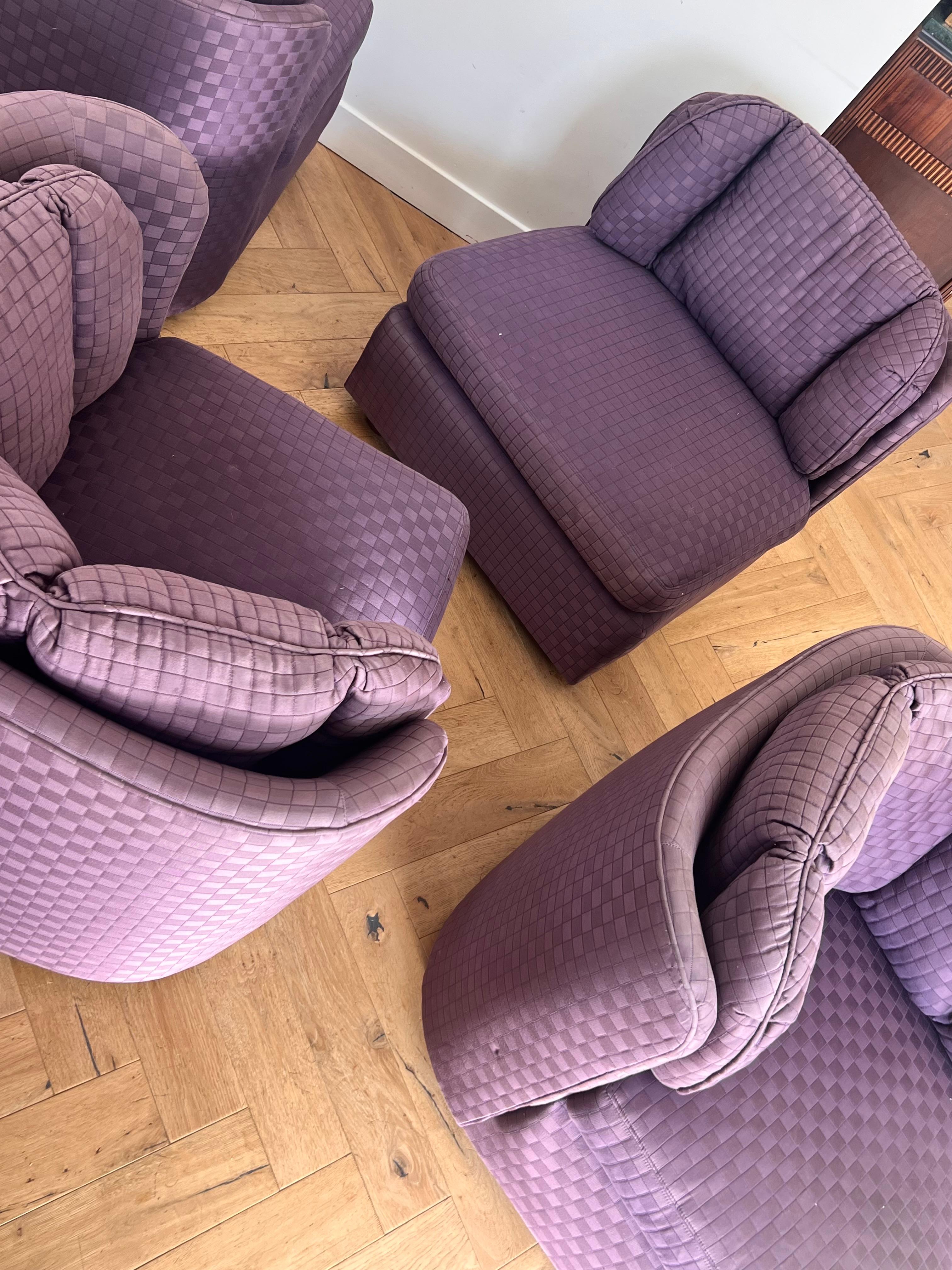 Fabric Vintage purple scallop-edge sectional “Folio 500” sofa by Henredon, 1975