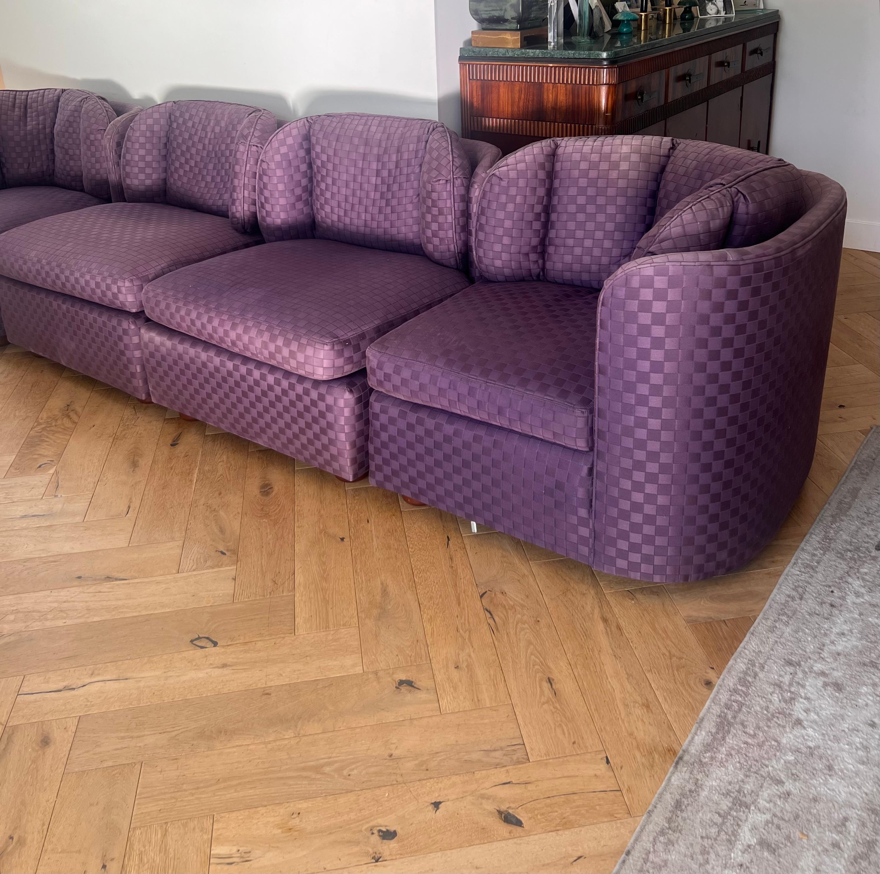 Vintage purple scallop-edge sectional “Folio 500” sofa by Henredon, 1975 2
