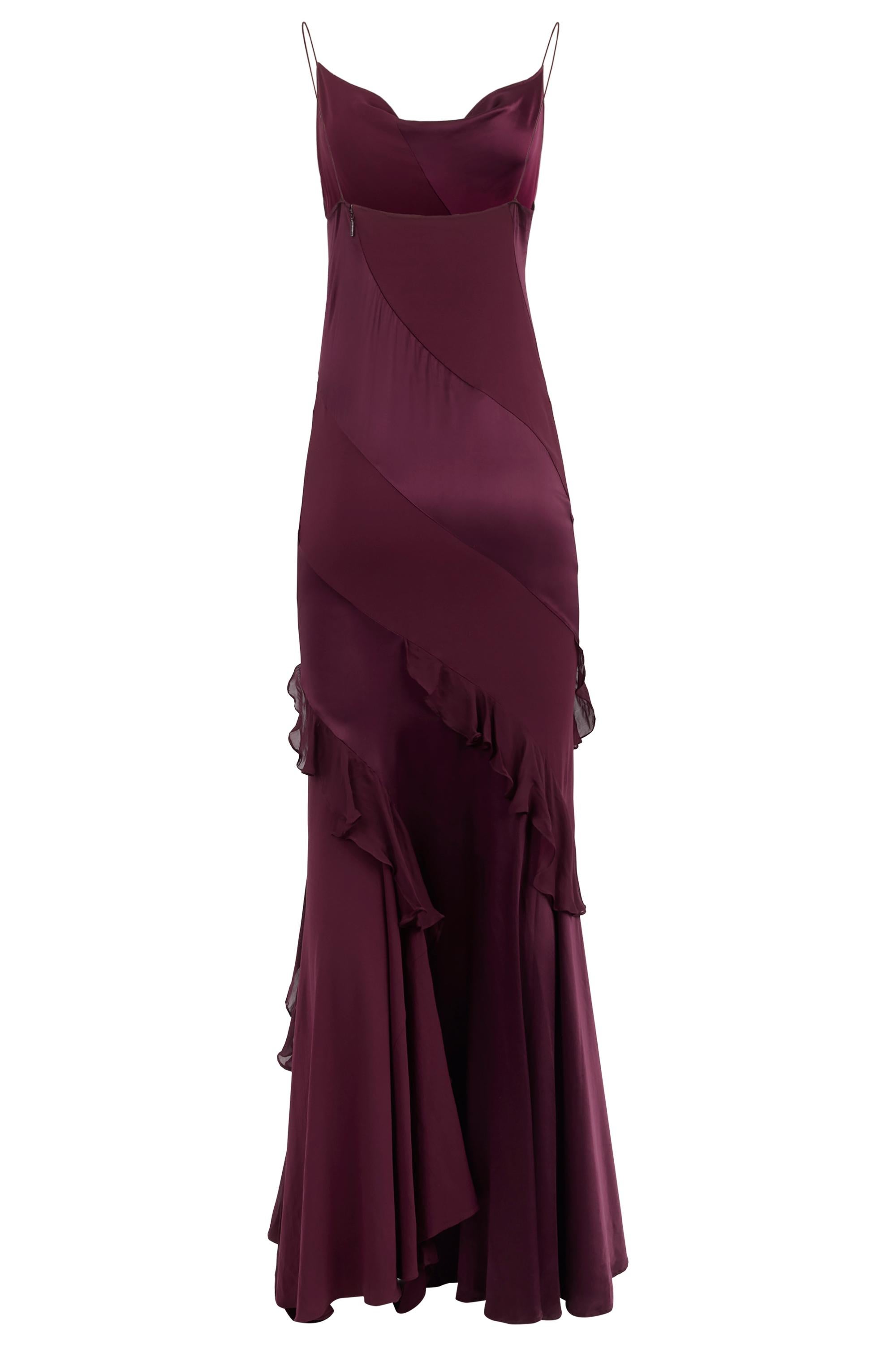 Robe longue à col bénitier en soie violette vintage Excellent état - En vente à London, GB