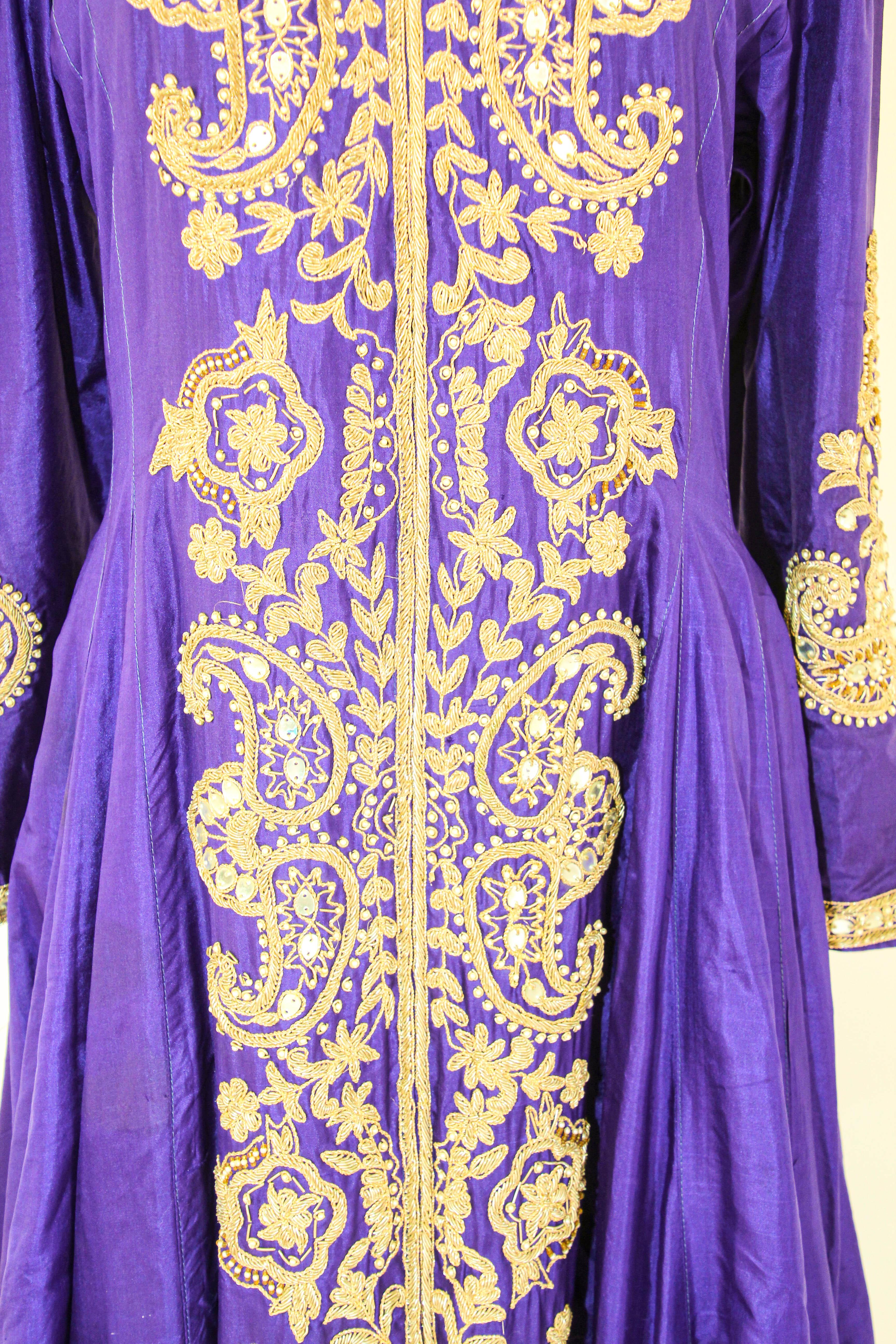 Vintage Purple Silk Embroidered Maxi Dress Anarkali Kashmir Maxi Dress India For Sale 1