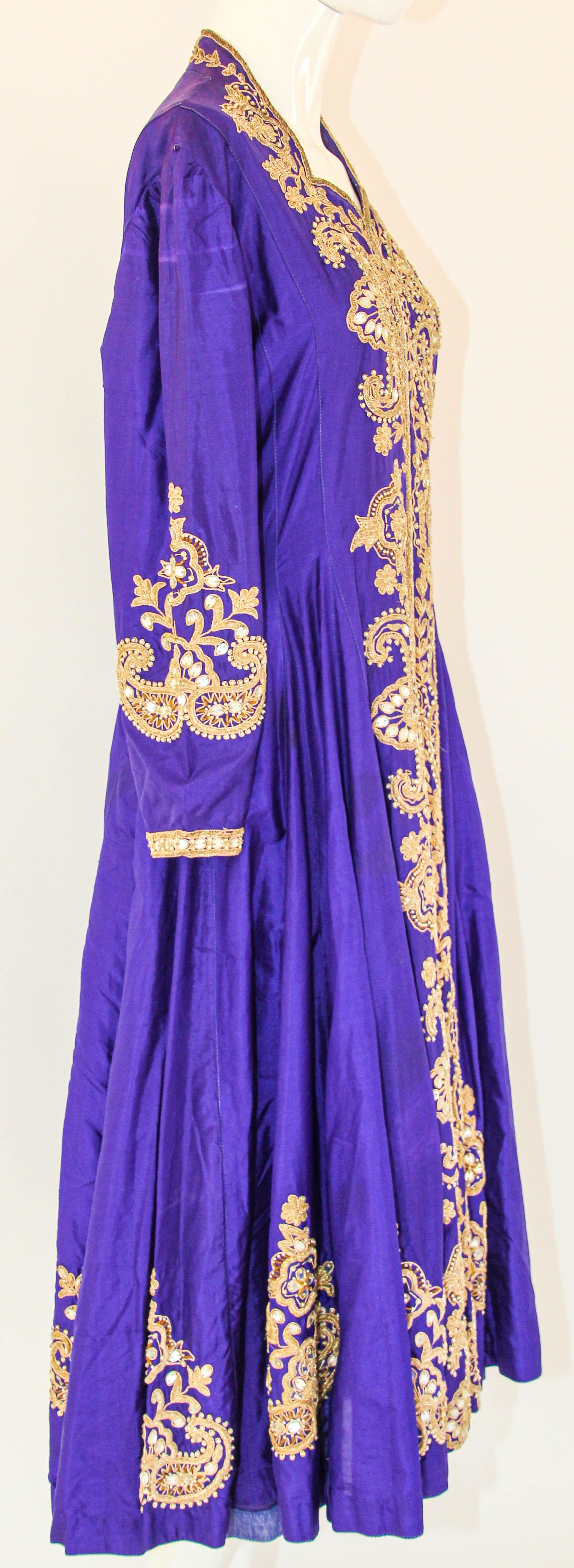 Vintage Purple Silk Embroidered Maxi Dress Anarkali Kashmir Maxi Dress India For Sale 5