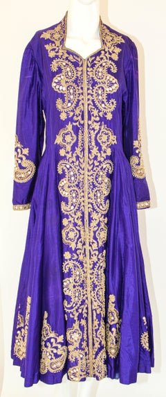 Vintage Purple Silk Embroidered Maxi Dress Anarkali Kashmir Princess Gown