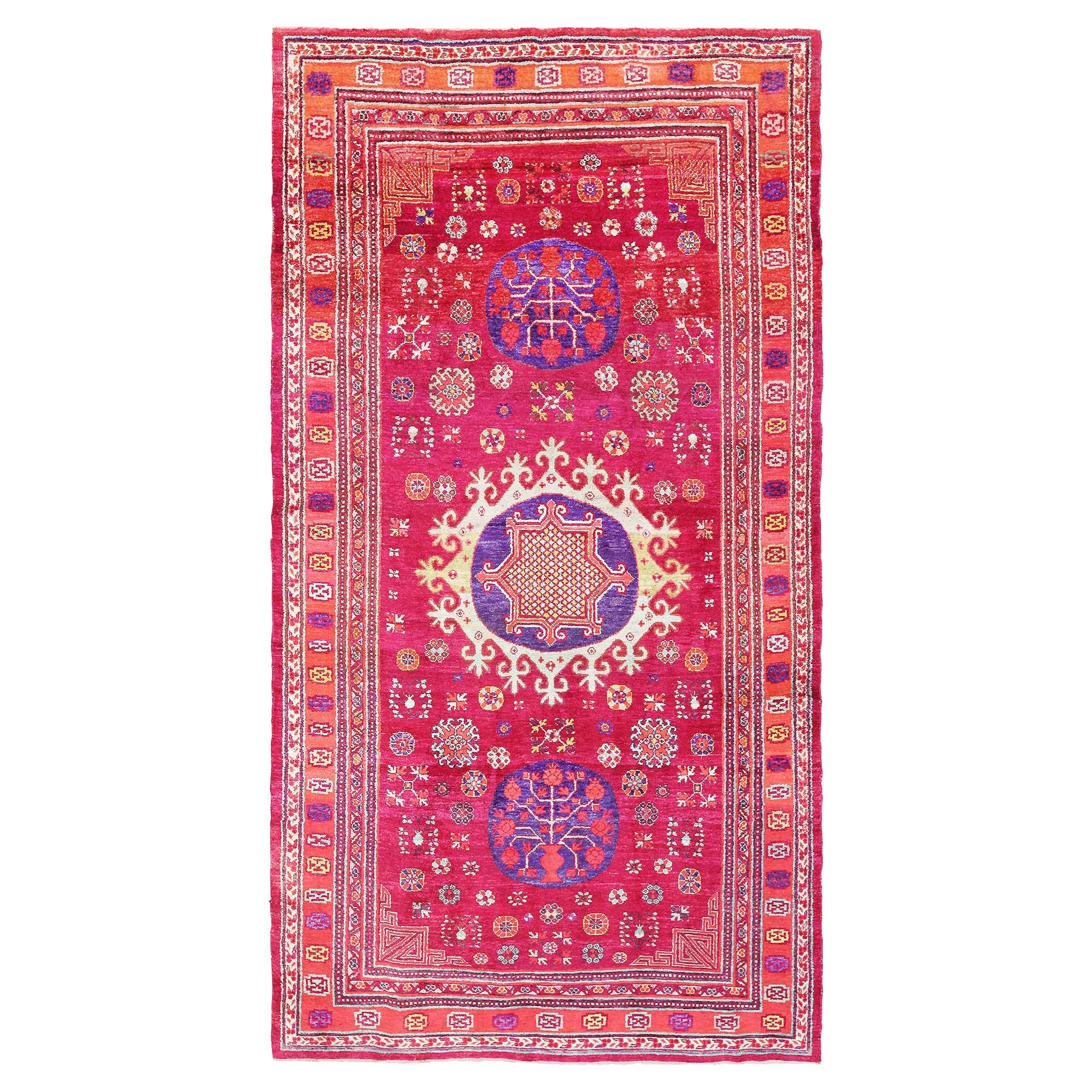 Lila Khotan-Teppich aus Seide im Vintage-Stil. 5 ft 10 in x 11 ft 4 in