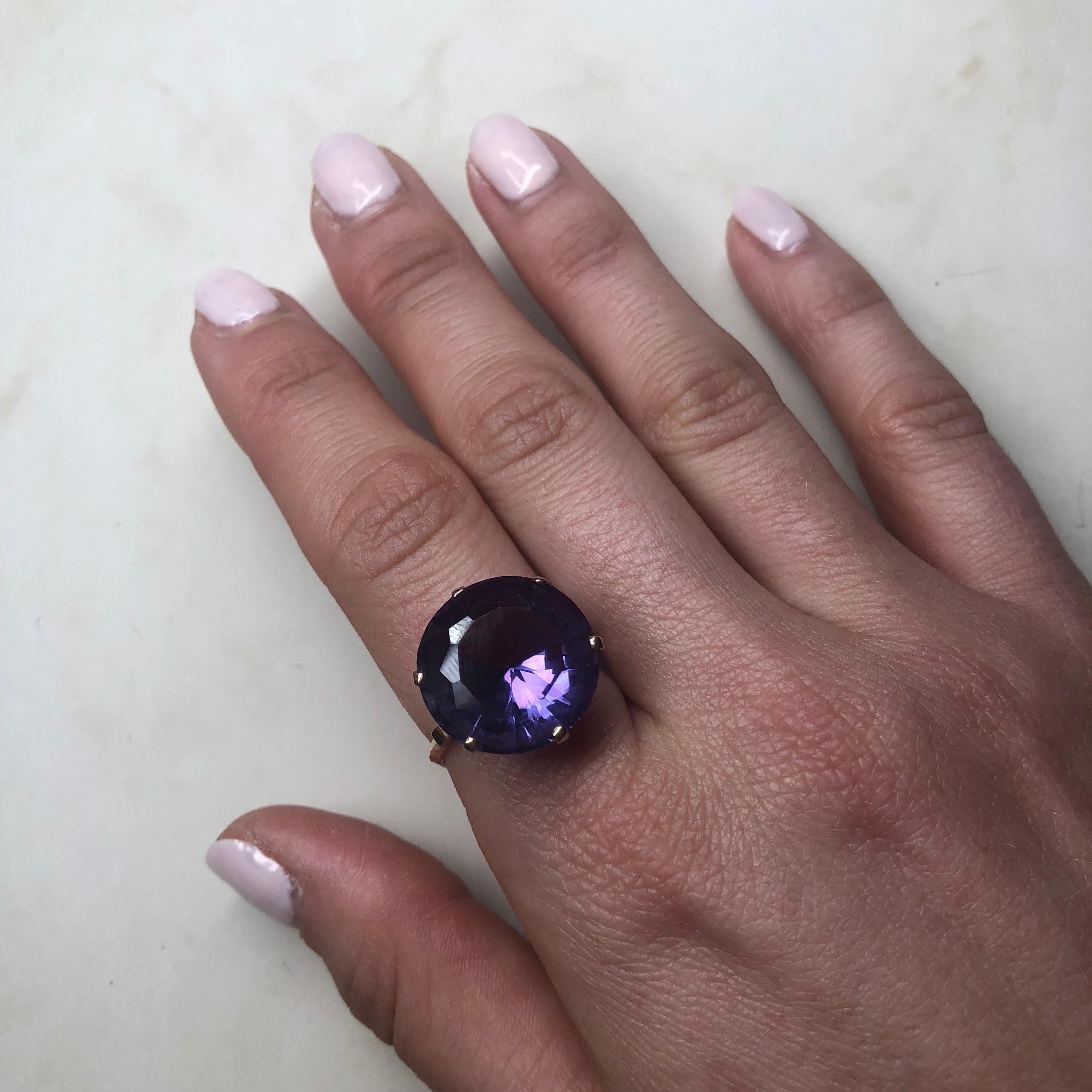 Modern Vintage Purple Stone and 9 Carat Gold Solitaire Ring For Sale
