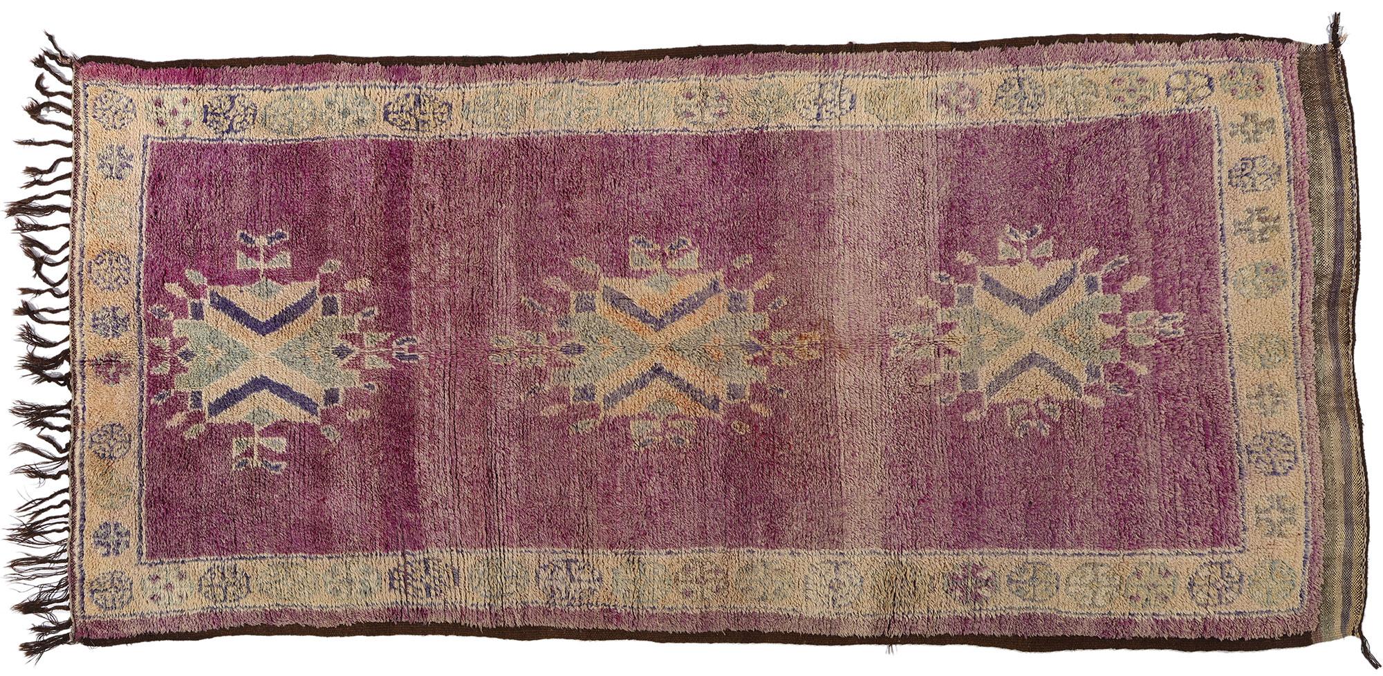 Bohemian Vintage Purple Talsint Moroccan Rug, Boho Chic Meets Cozy Hygge For Sale