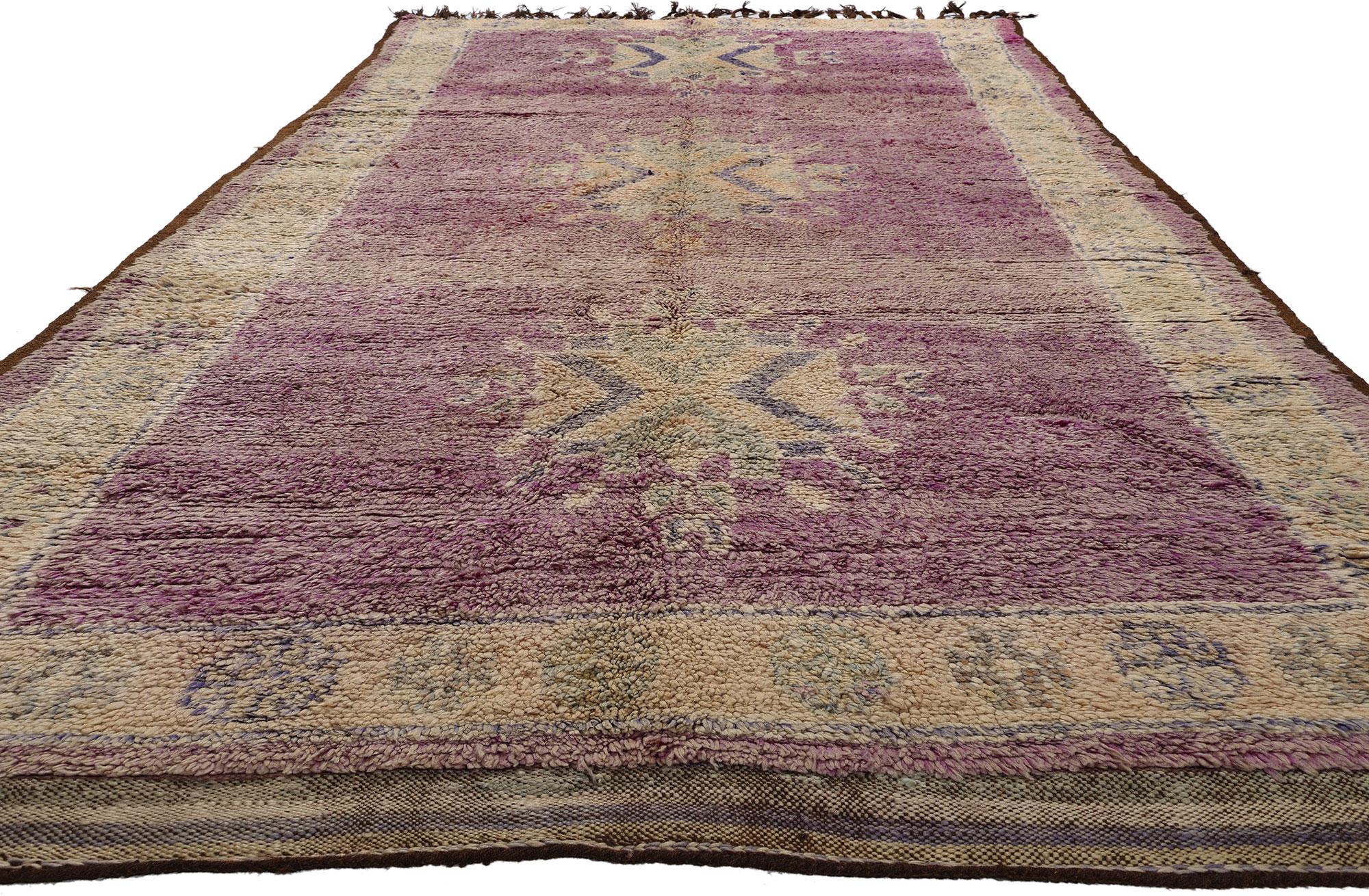 Wool Vintage Purple Talsint Moroccan Rug, Boho Chic Meets Cozy Hygge For Sale