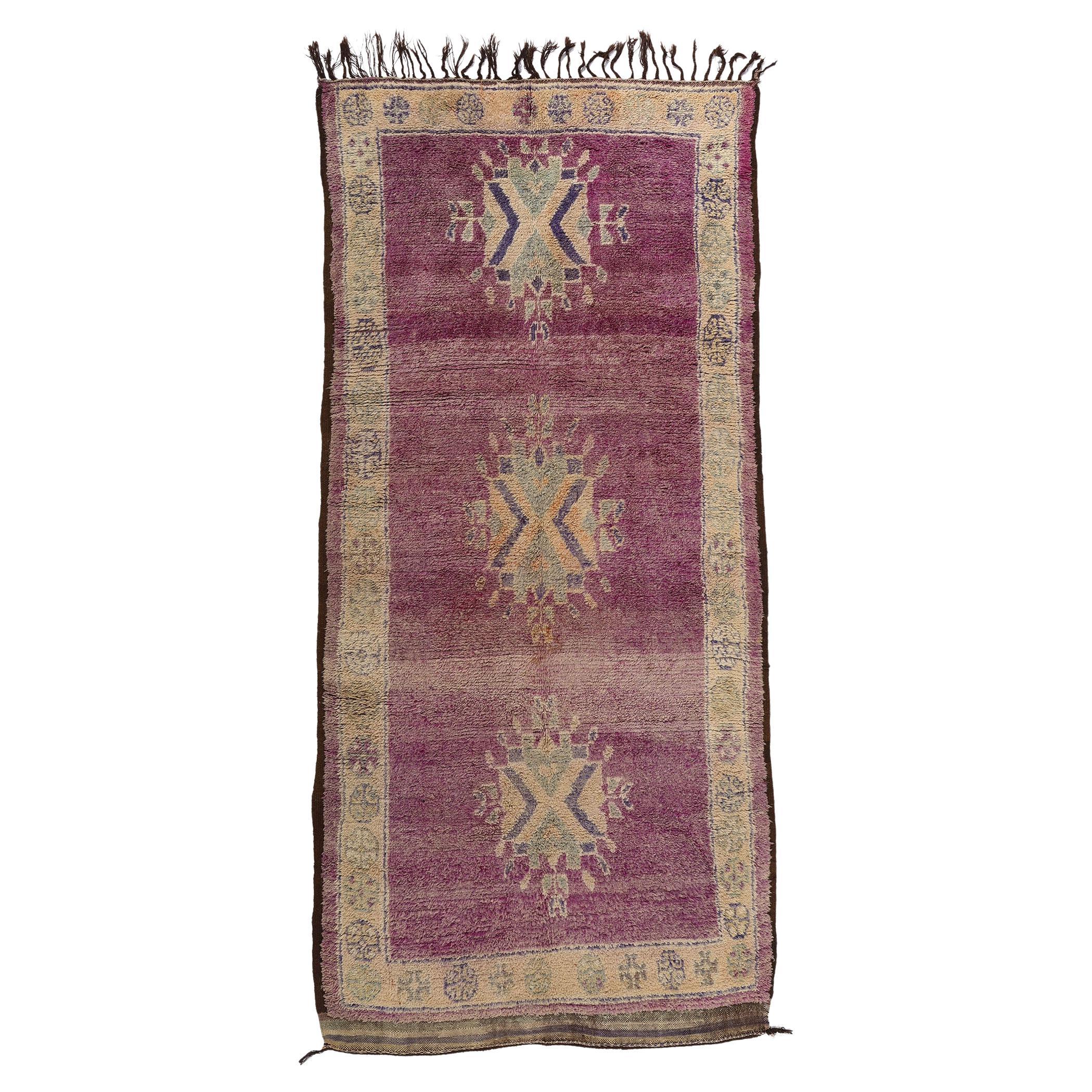 Vintage Purple Talsint Moroccan Rug, Boho Chic Meets Cozy Hygge For Sale