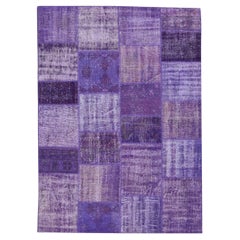 Vintage Purple Tones Patchwork Wool Rug 5'7''x7'9'' Circa 1960
