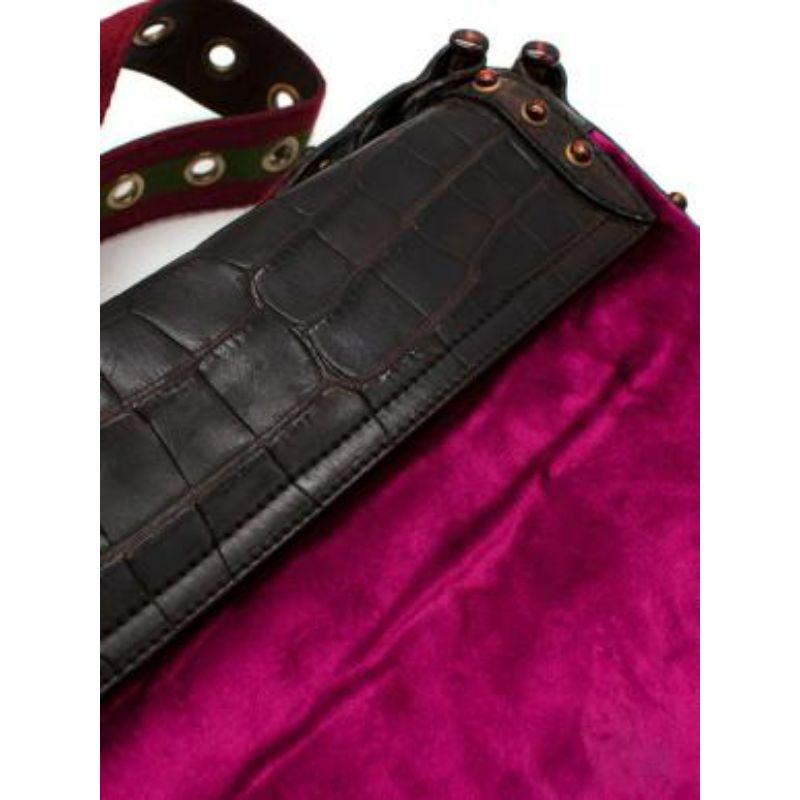 Vintage Purple Velvet Alligator Pelham Flap Bag For Sale 6