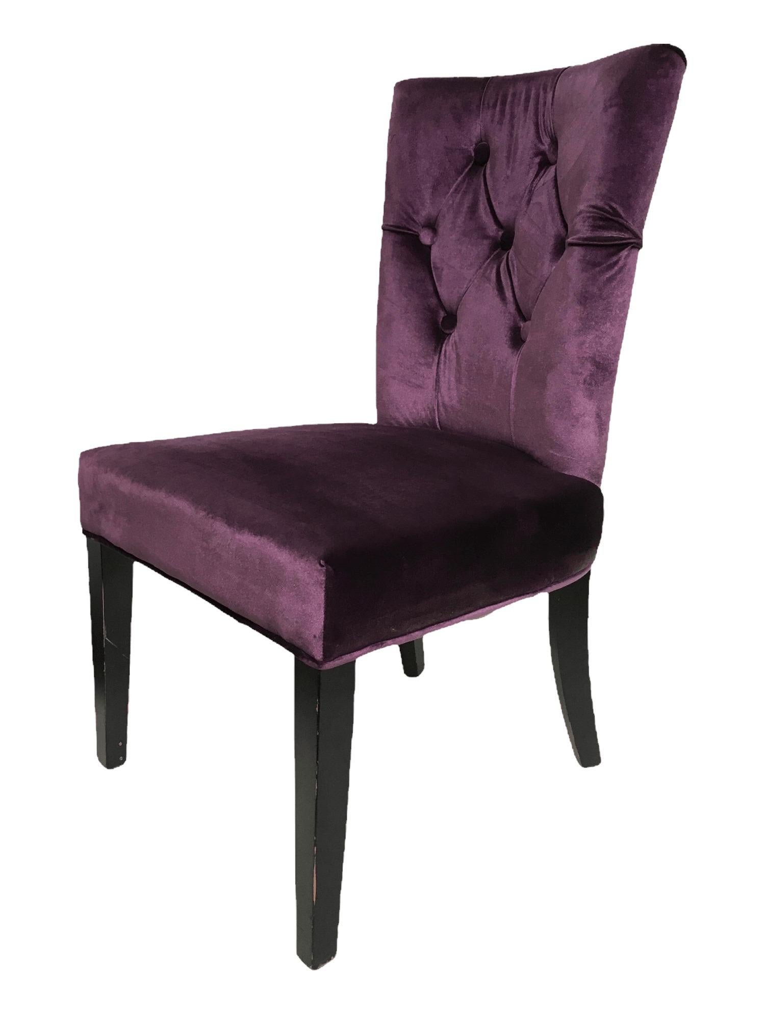 American Vintage Purple Velvet Chairs with Tufted Padded Backrest. Set of 2