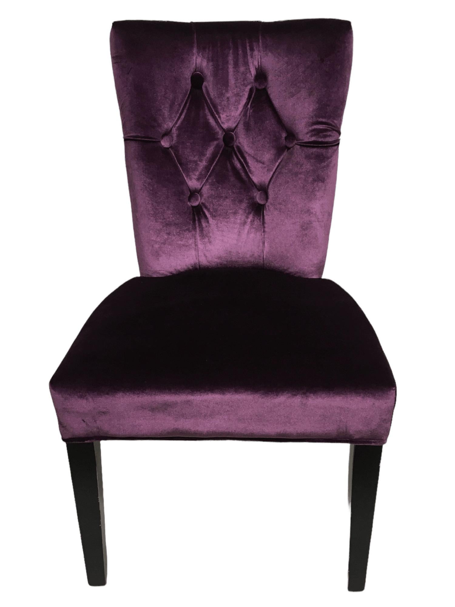 Vintage Purple Velvet Chairs with Tufted Padded Backrest. Set of 2 In Excellent Condition In Van Nuys, CA