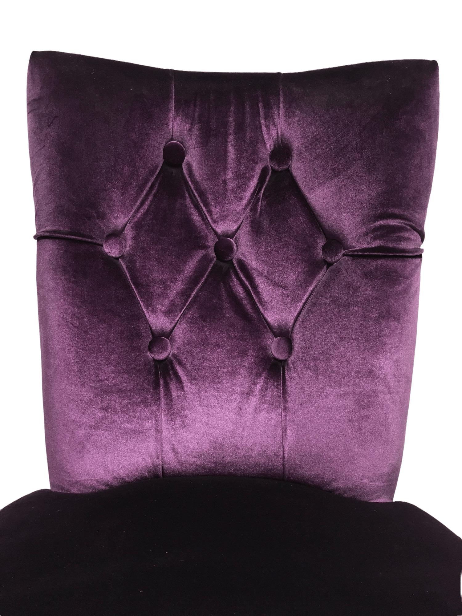 20th Century Vintage Purple Velvet Chairs with Tufted Padded Backrest. Set of 2